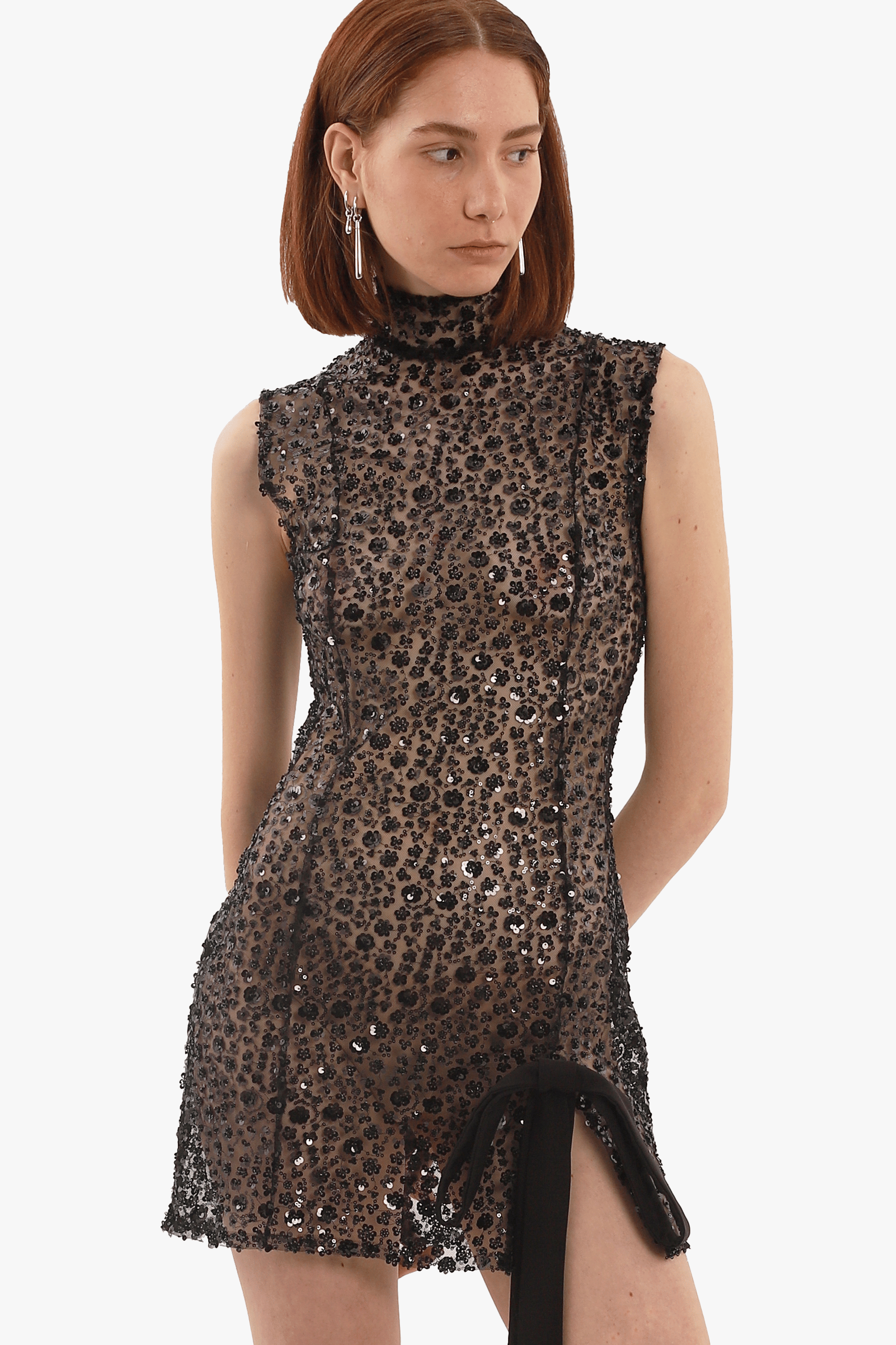 Black sequin embroidered mini dress made by Compte Spain