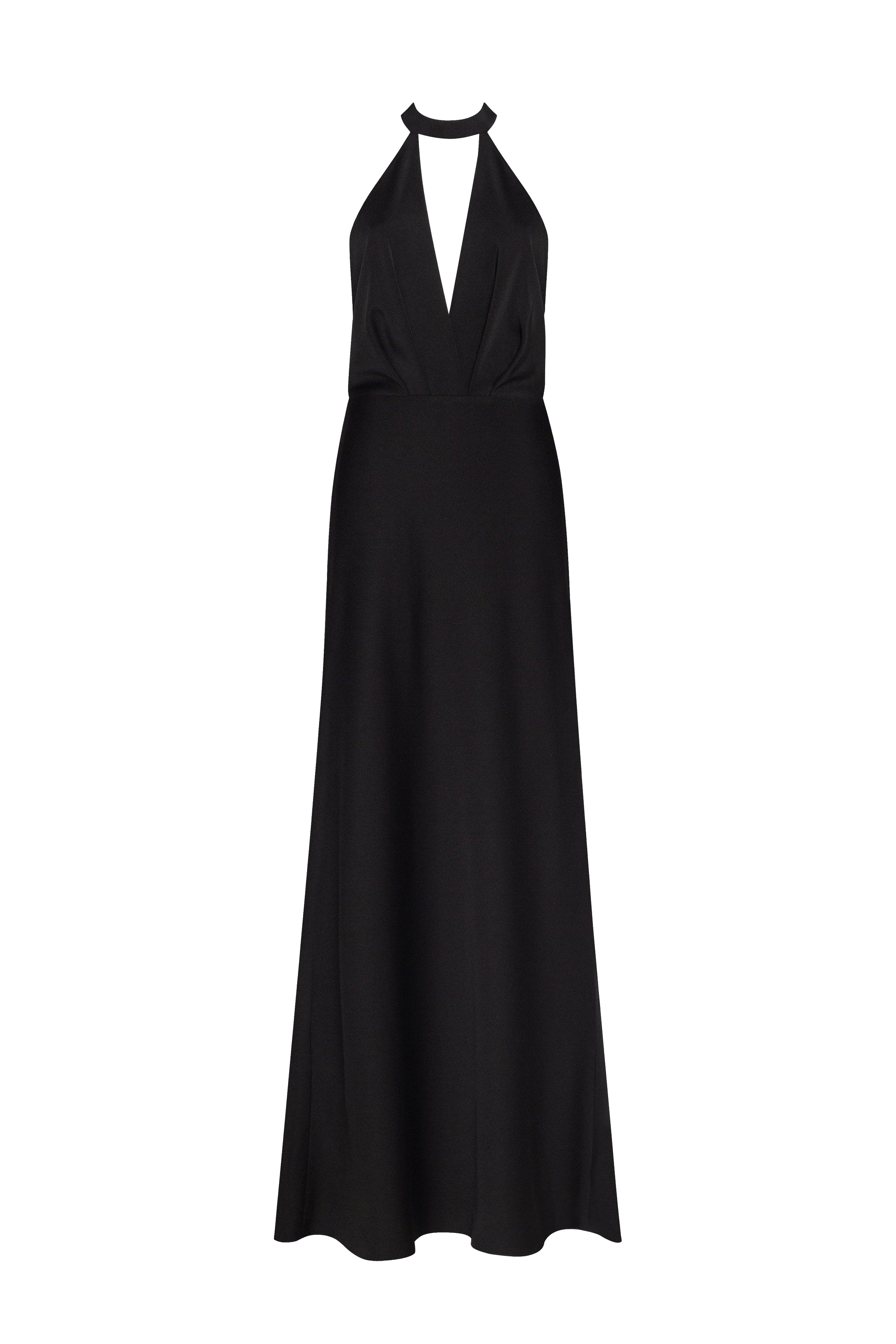 Classical black halterneck satin maxi dress, Xo Xo made by Milla