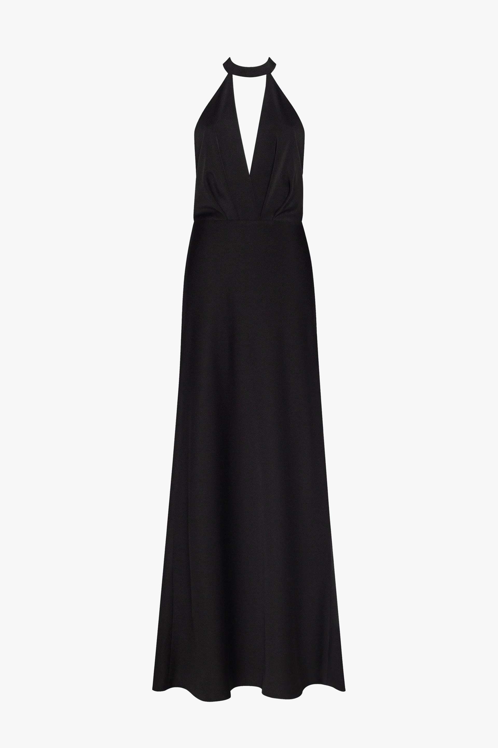 Classical black halterneck satin maxi dress, Xo Xo made by Milla