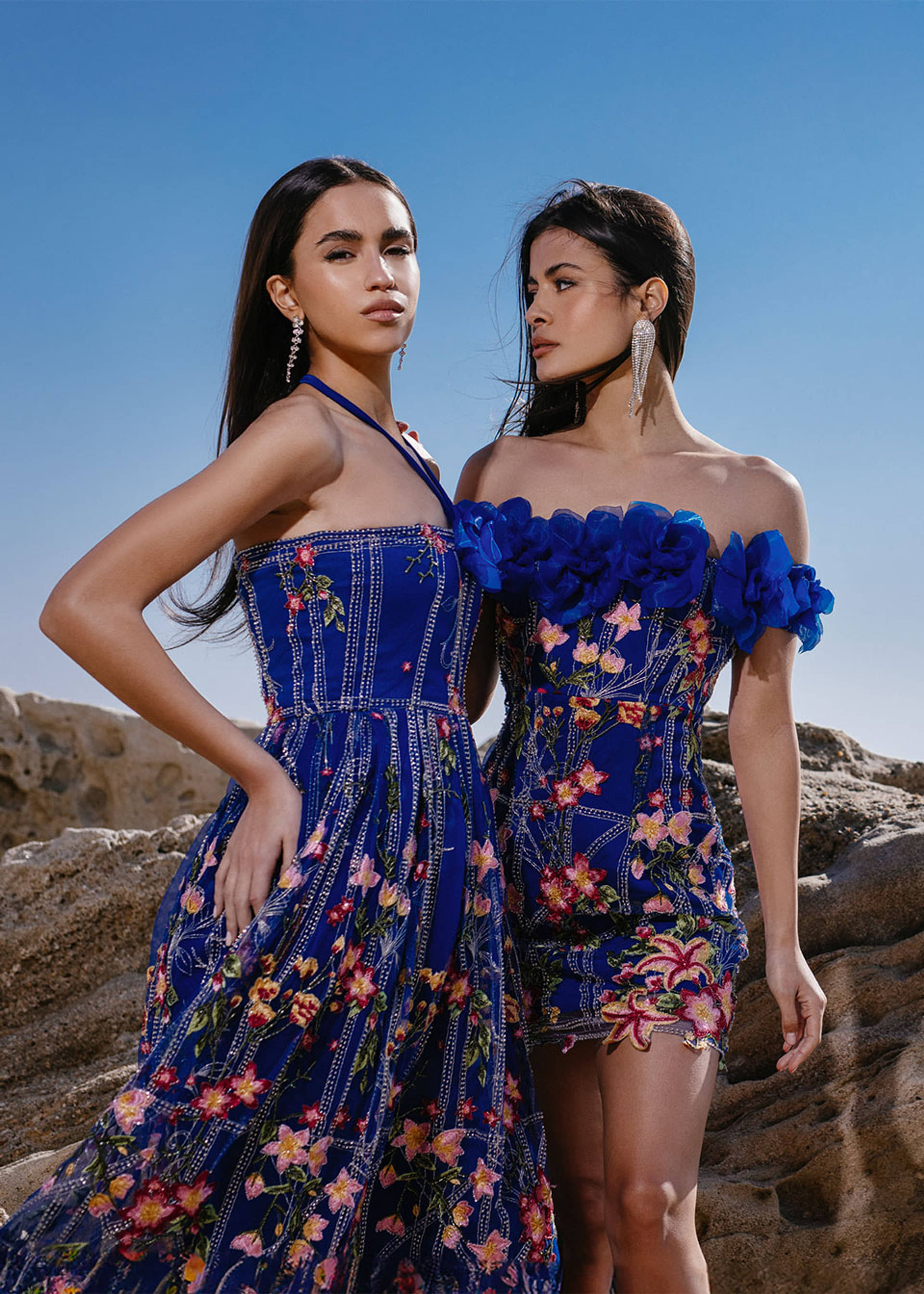 Flower appliqué embroidered dress made by Monika Dimova