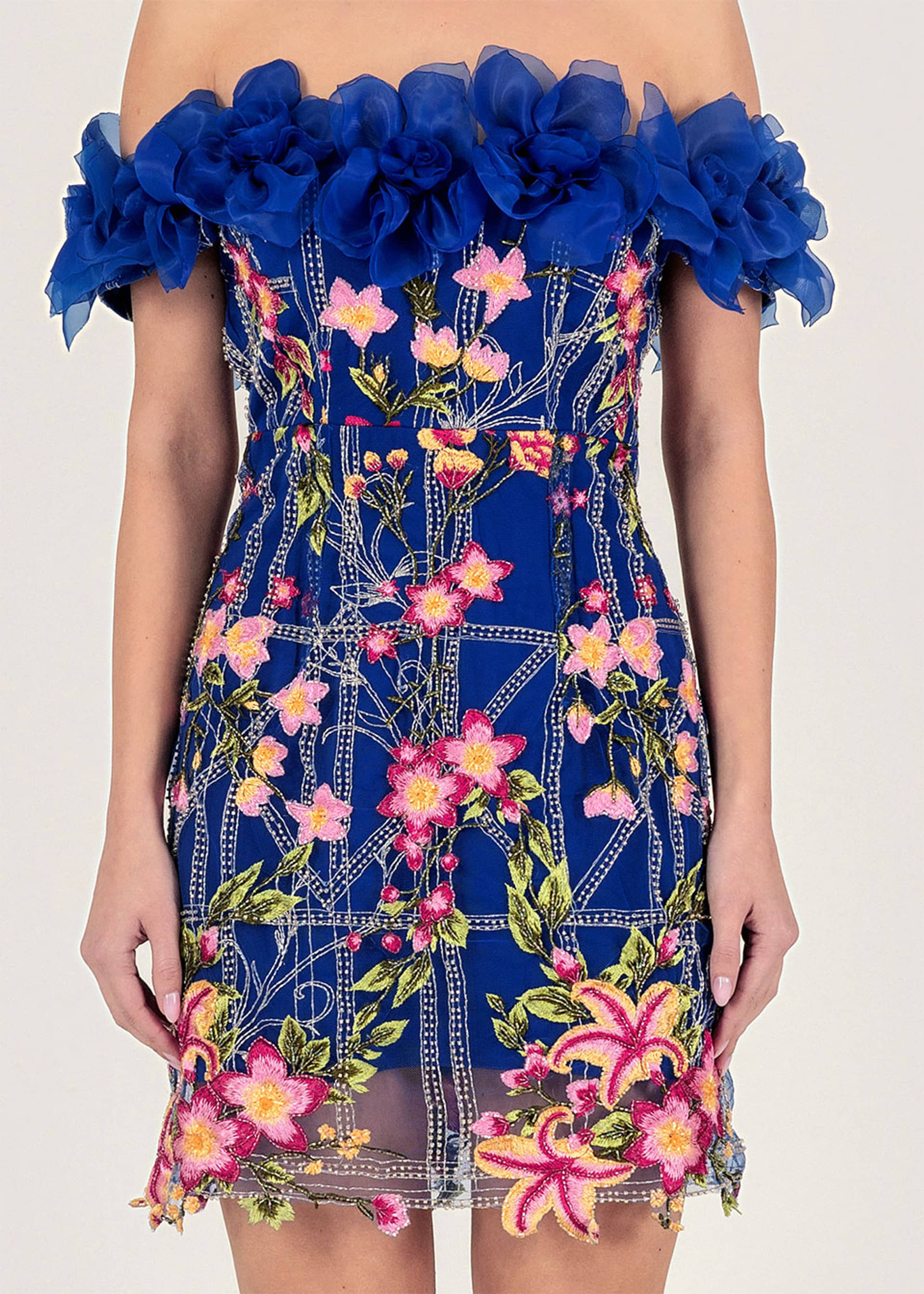 Flower appliqué embroidered dress made by Monika Dimova