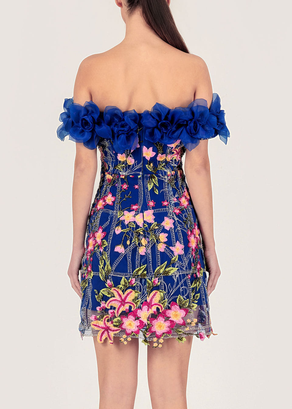 Flower appliqué embroidered dress made by Monika Dimova