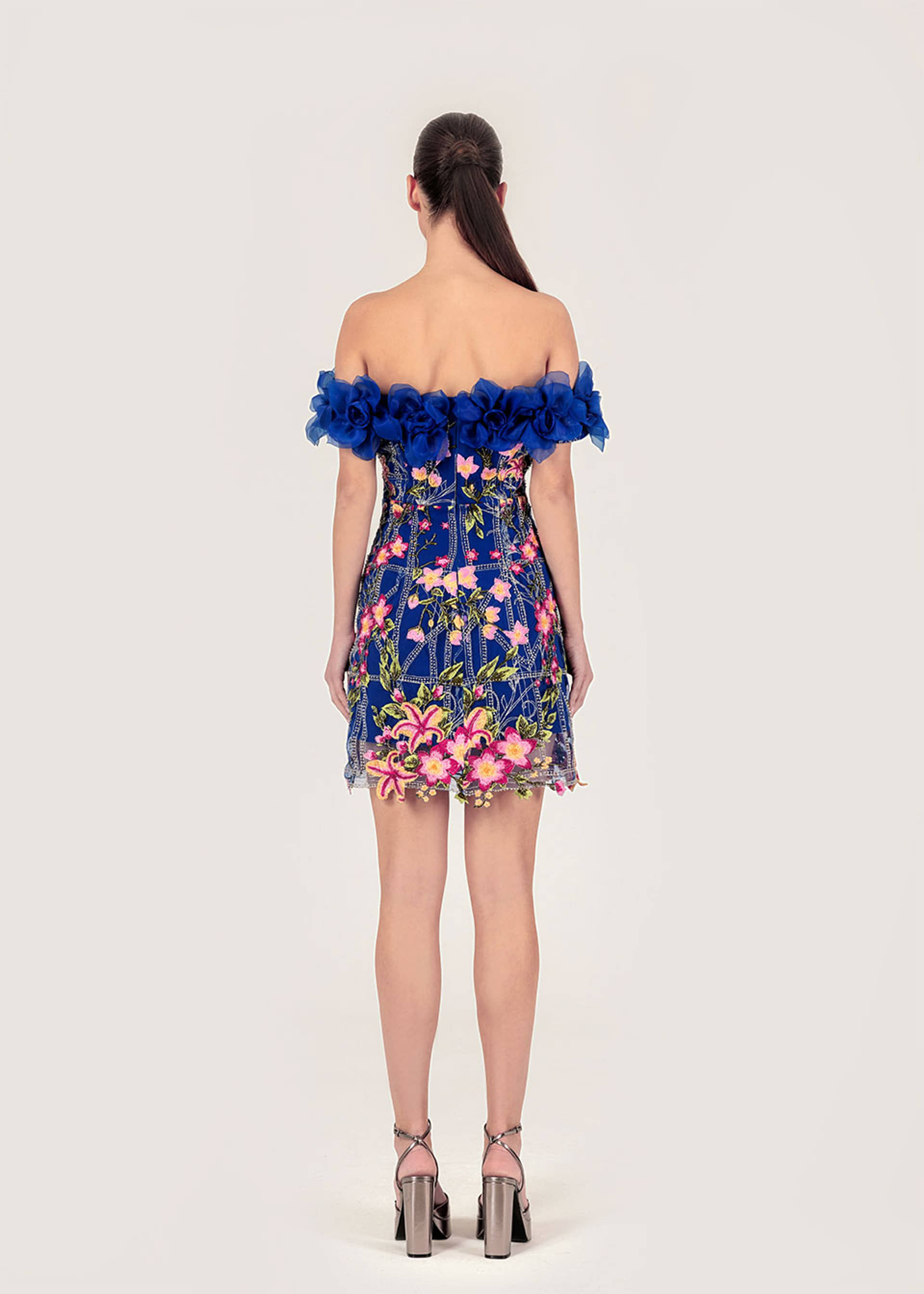 Flower appliqué embroidered dress made by Monika Dimova