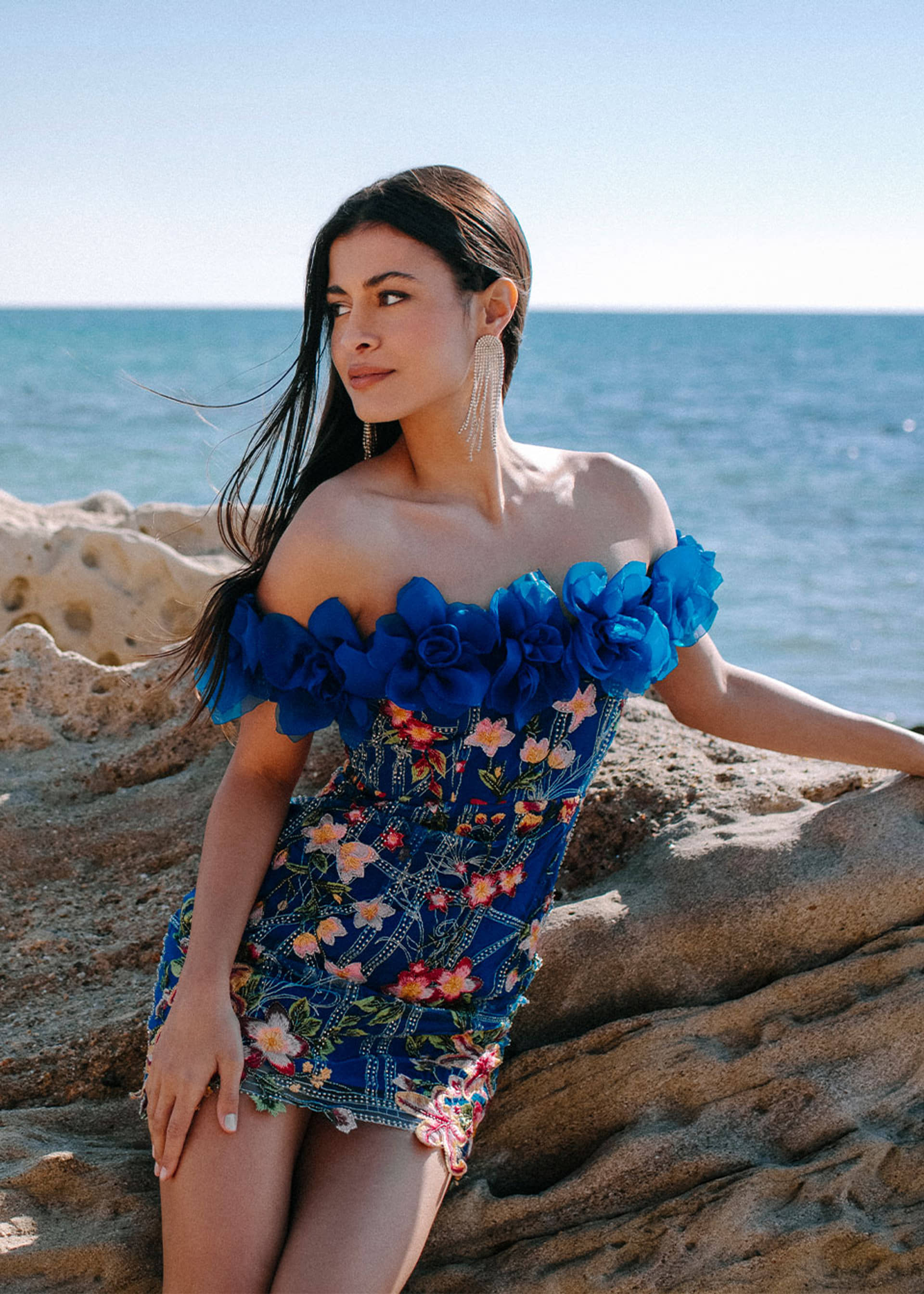 Flower appliqué embroidered dress made by Monika Dimova