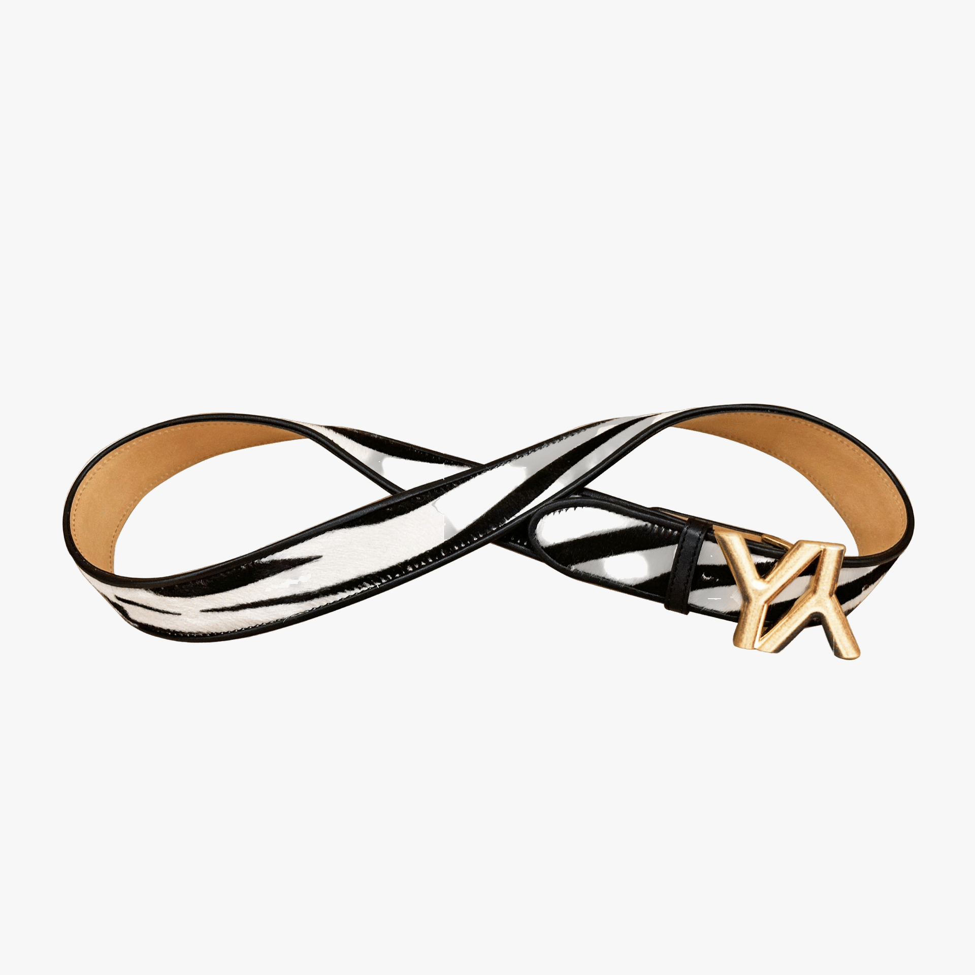 Monogram Buckle with belt calf hair zebra made by Yliana Yepez