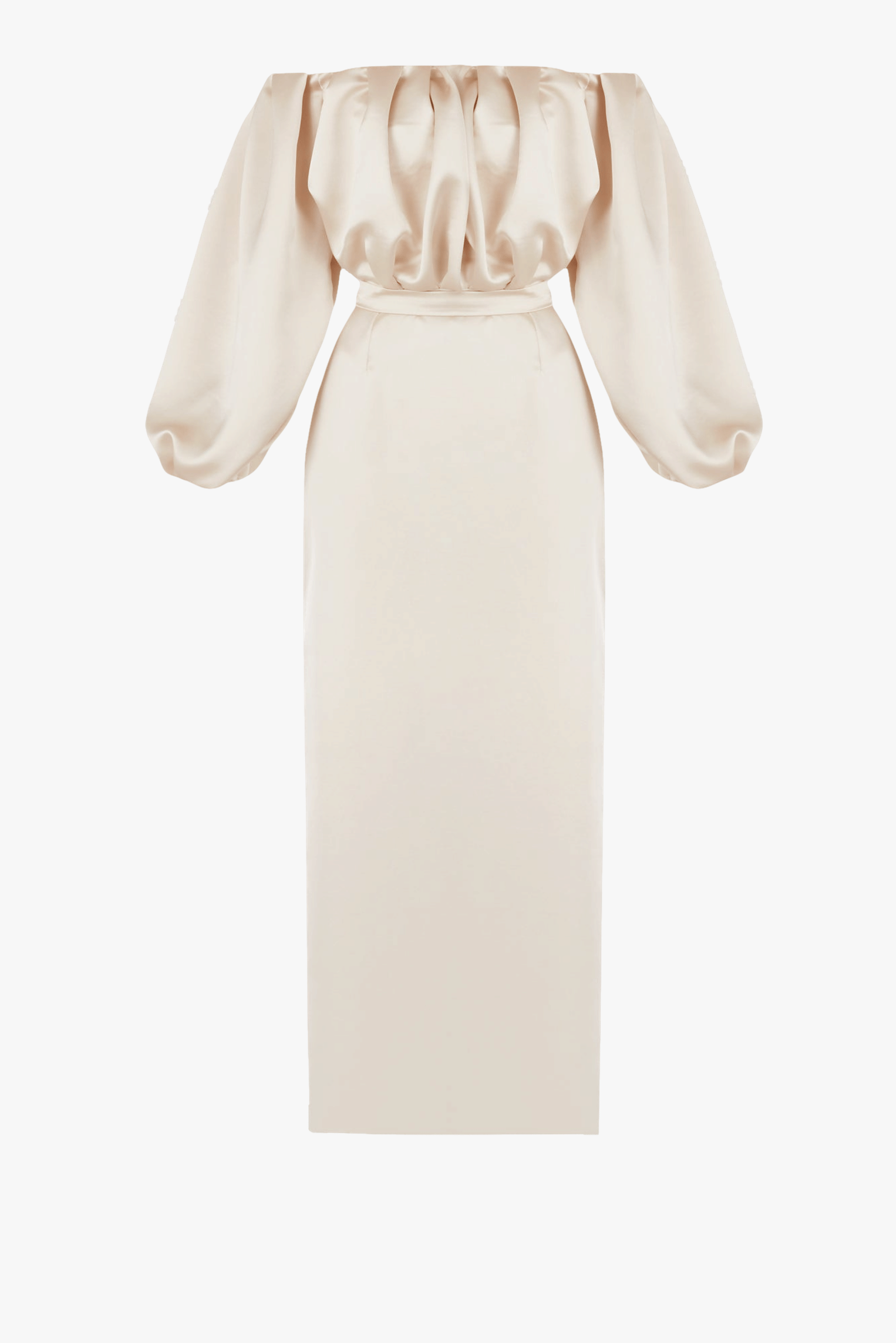 ALYA beige off shoulder midi dress in Beige made by UNDRESS