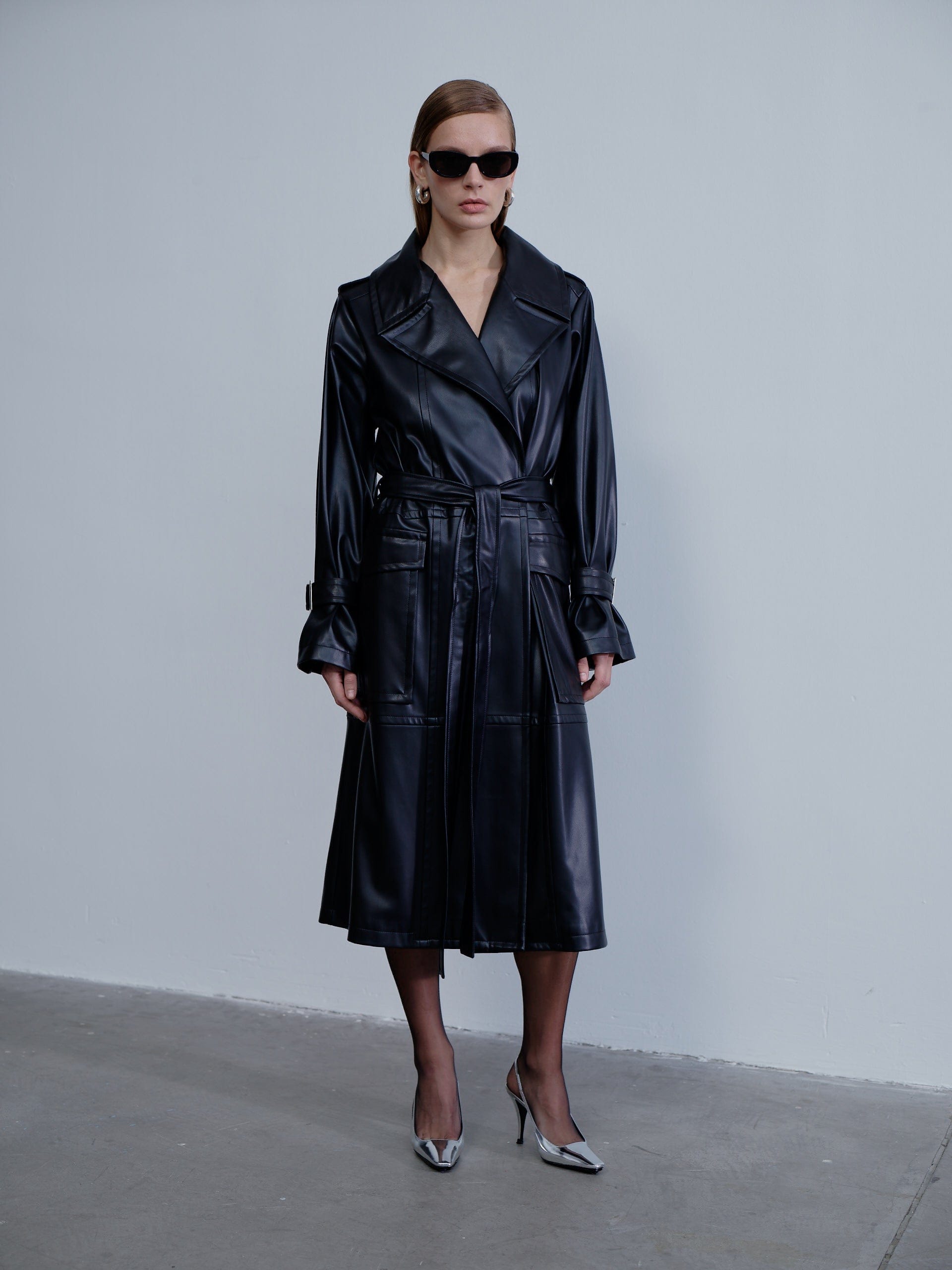 Cecile Vegan Leather Trenchcoat in Noire made by Nazli Ceren