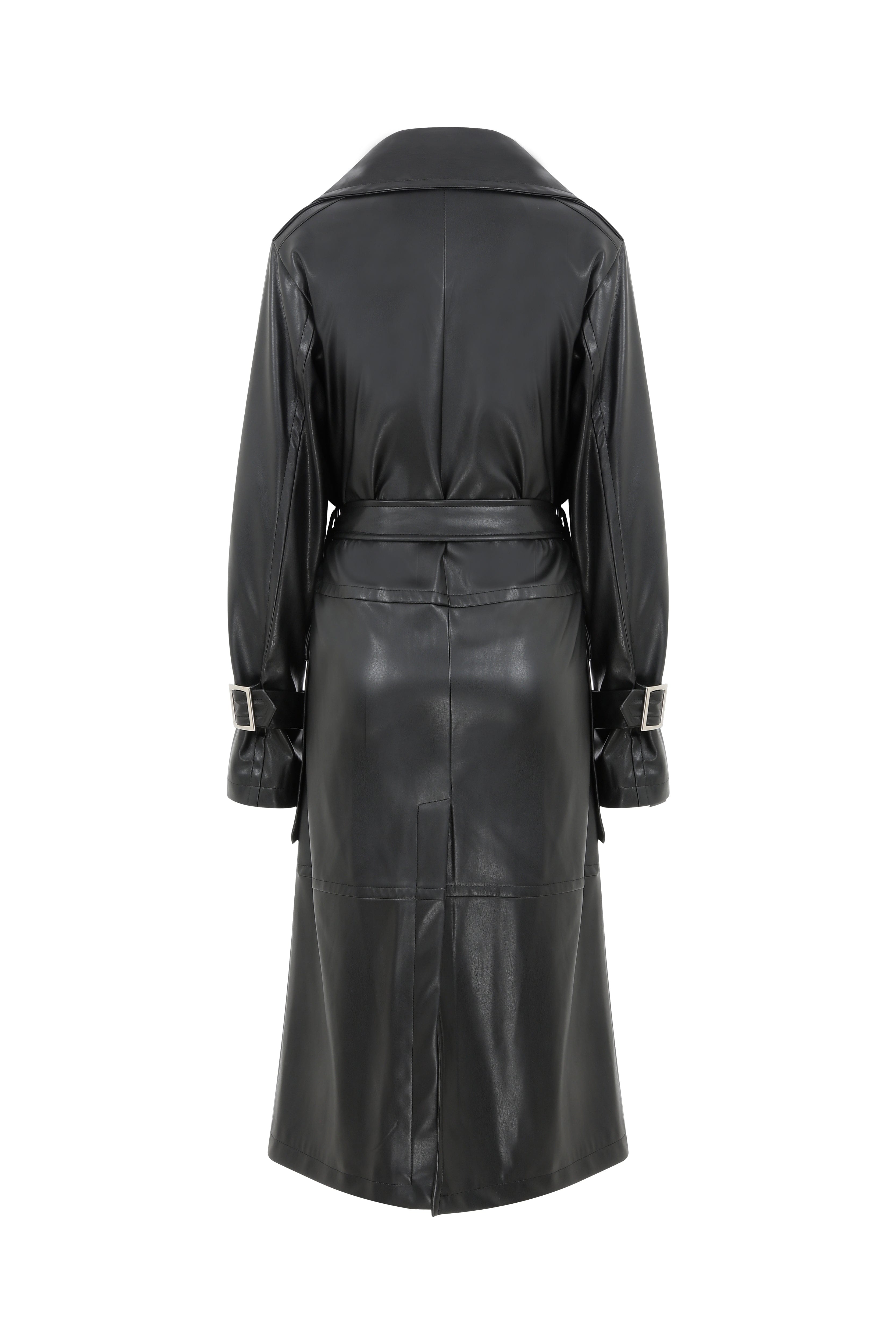 Cecile Vegan Leather Trenchcoat in Noire made by Nazli Ceren