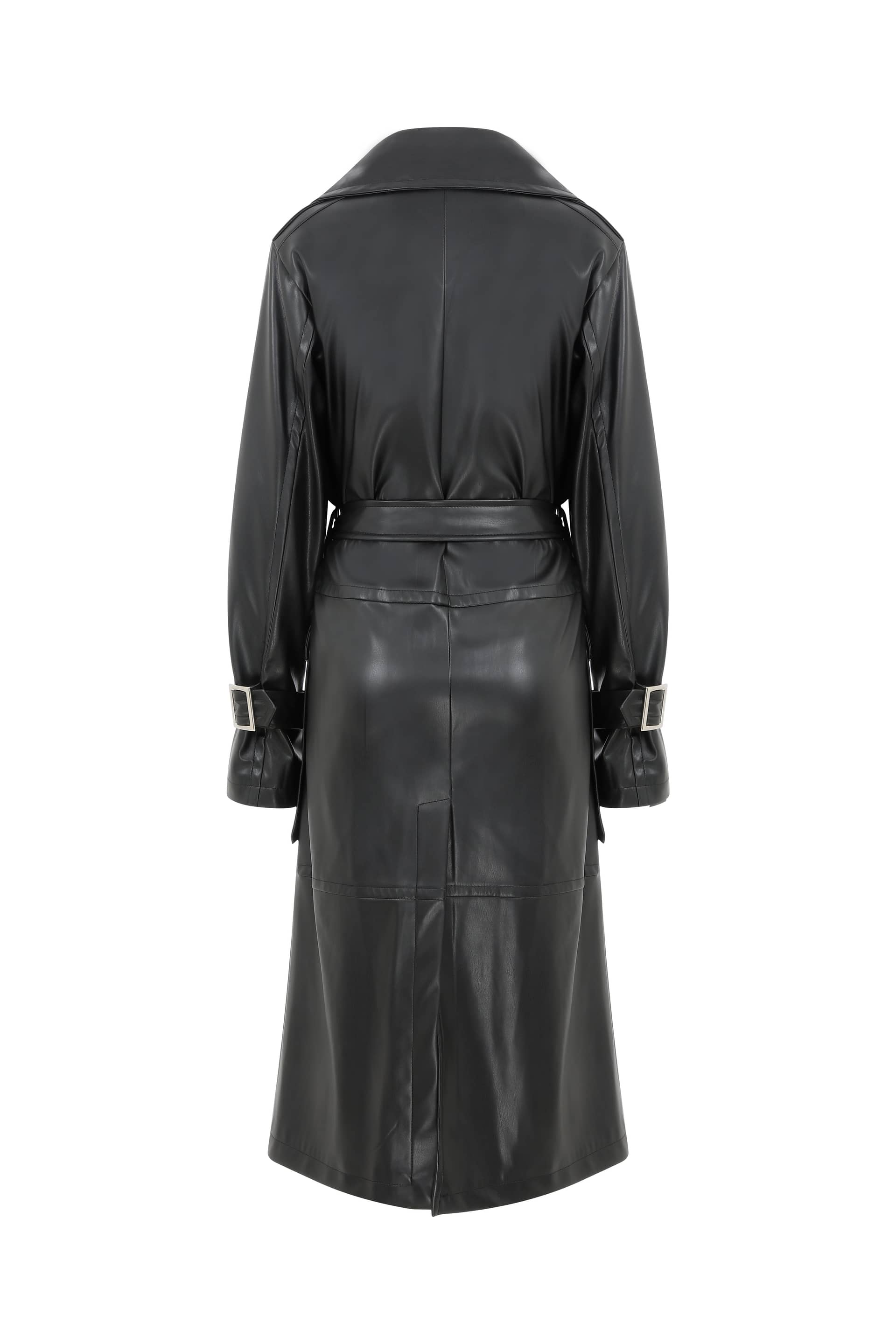 Cecile Vegan Leather Trenchcoat in Noire made by Nazli Ceren