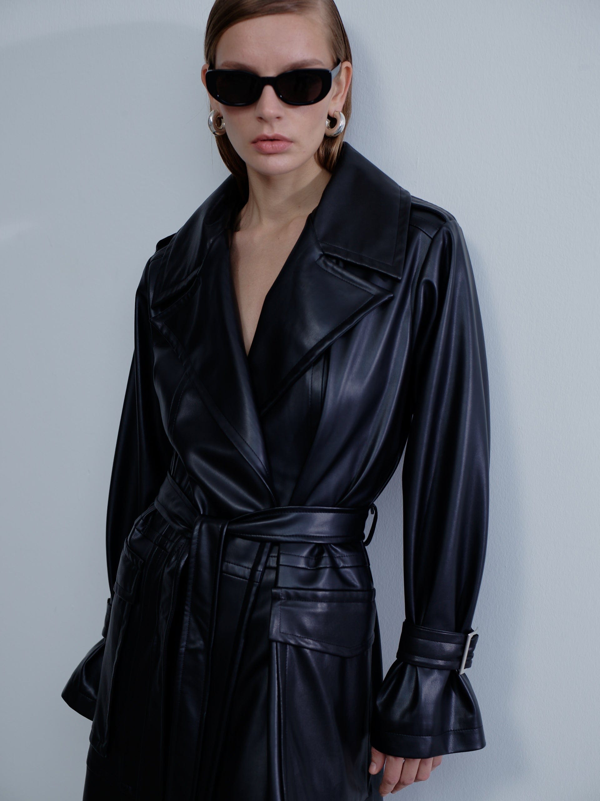 Cecile Vegan Leather Trenchcoat in Noire made by Nazli Ceren