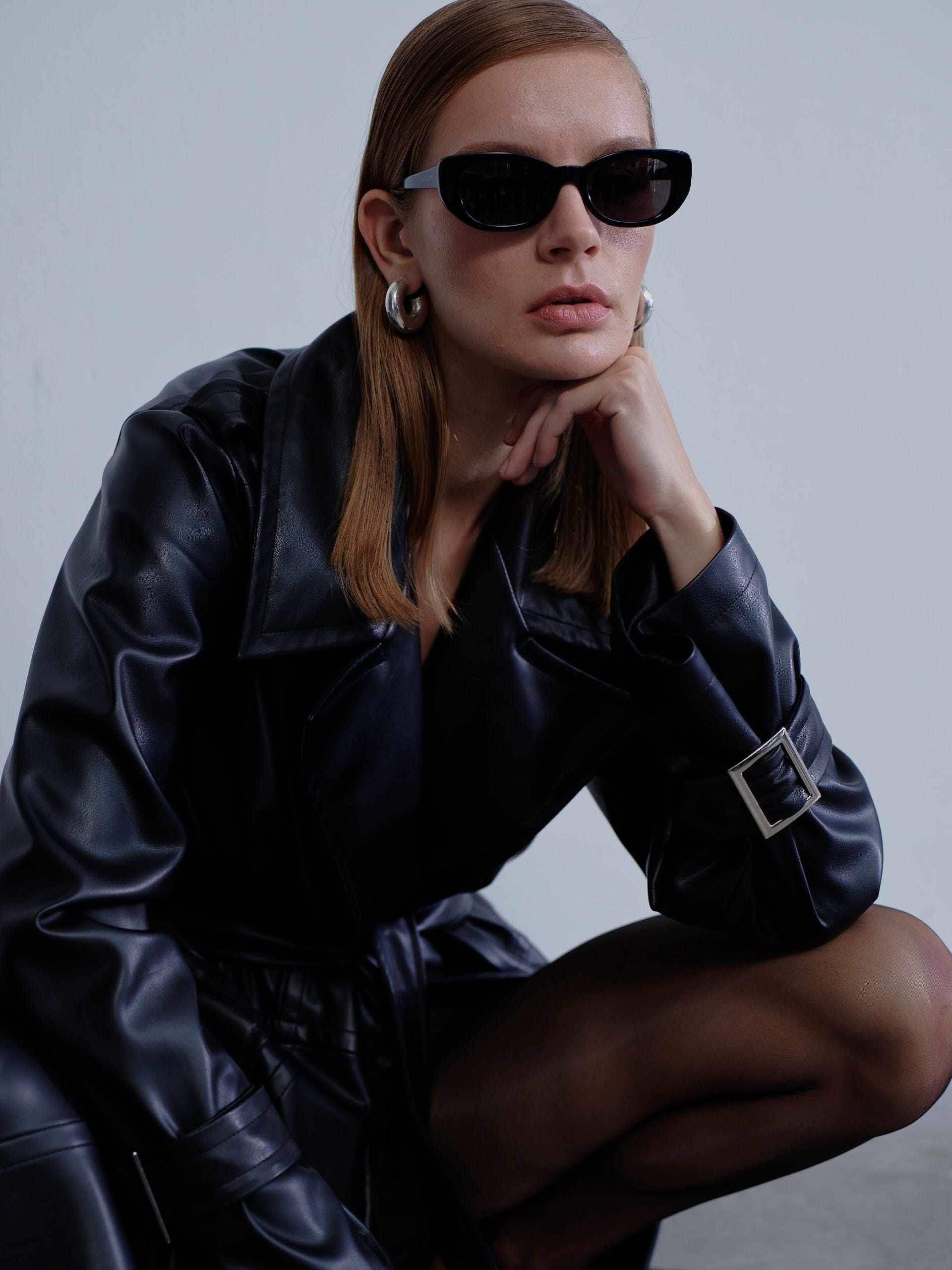 Cecile Vegan Leather Trenchcoat in Noire made by Nazli Ceren