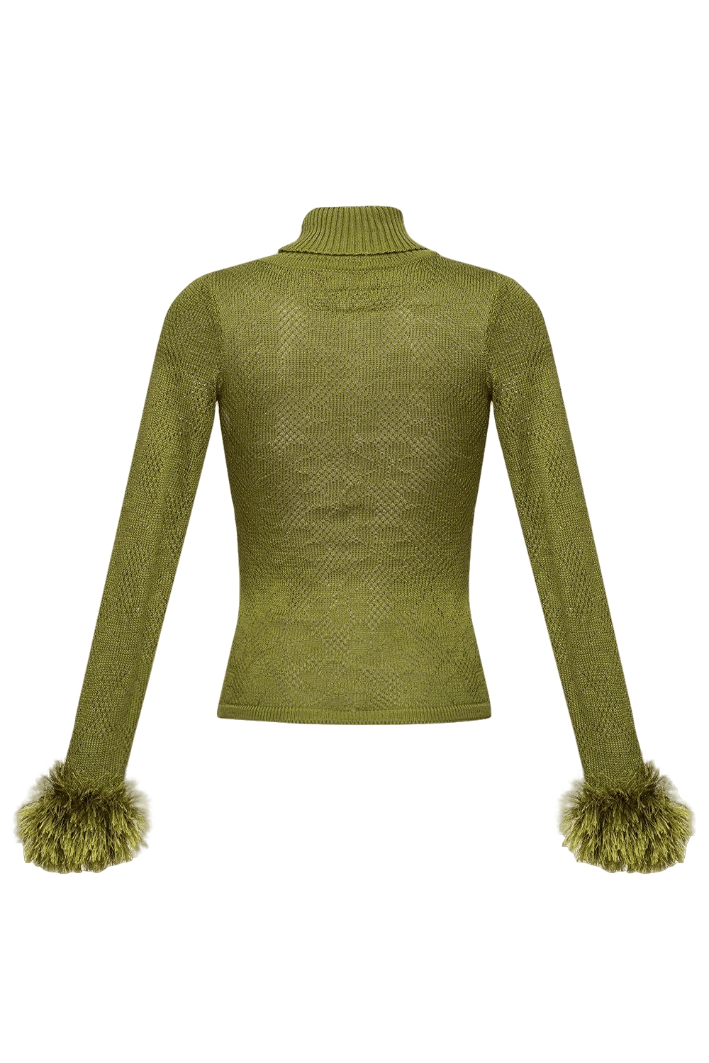 Green knit turtleneck with handmade knit details made by ANDREEVA