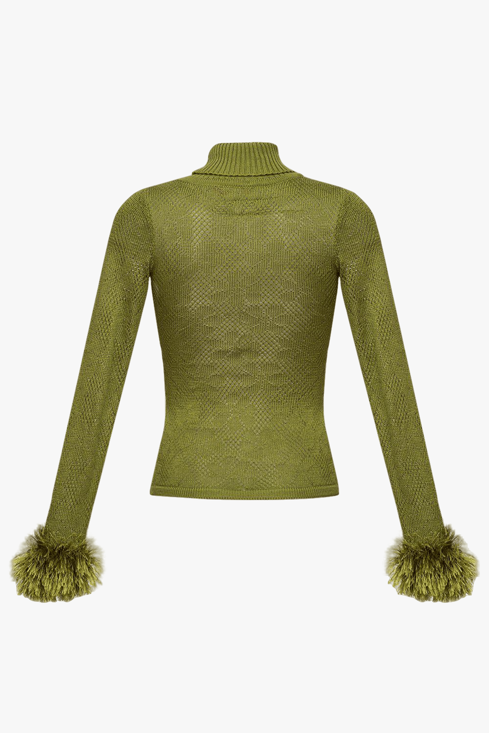 Green knit turtleneck with handmade knit details made by ANDREEVA