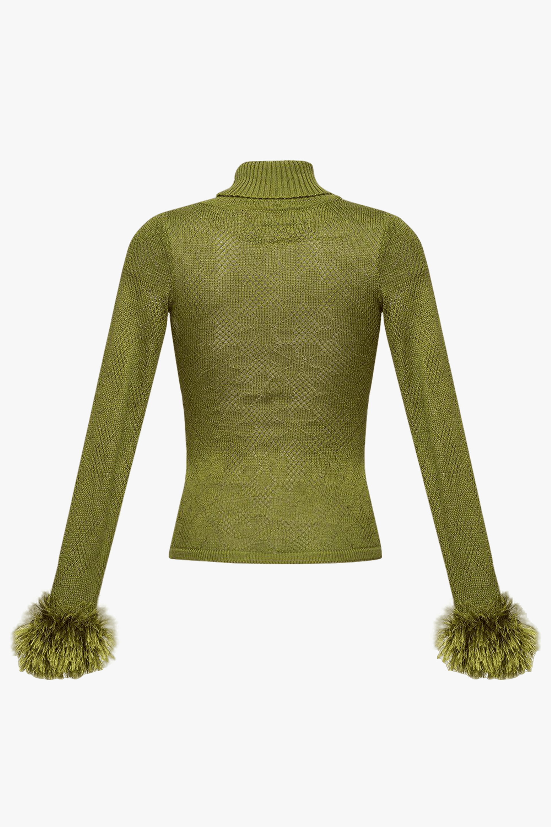 Green knit turtleneck with handmade knit details made by ANDREEVA