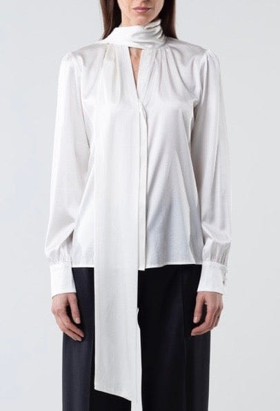 Silk Bow Blouse With Long Sleeves In Ivory made by Vesna W