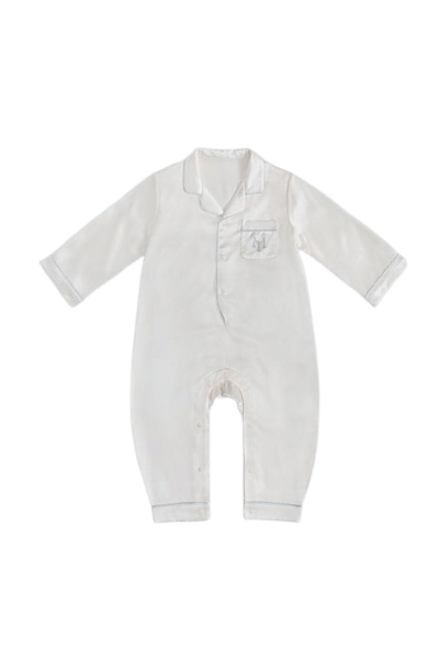 Signature Silk Baby Romper in Cornflower Blue made by MANITO