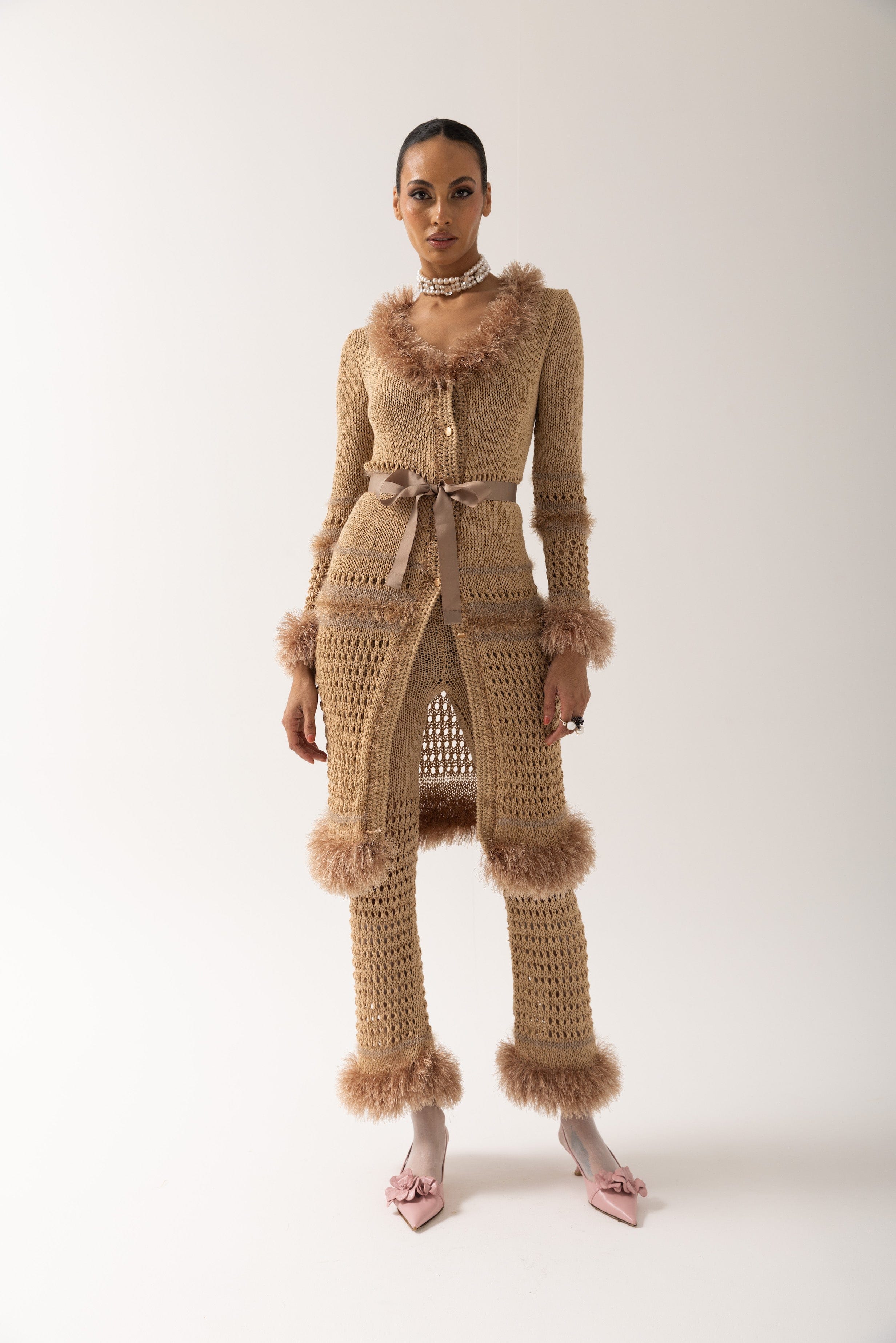 Brown Handmade Knit Cardigan-Dress made by ANDREEVA