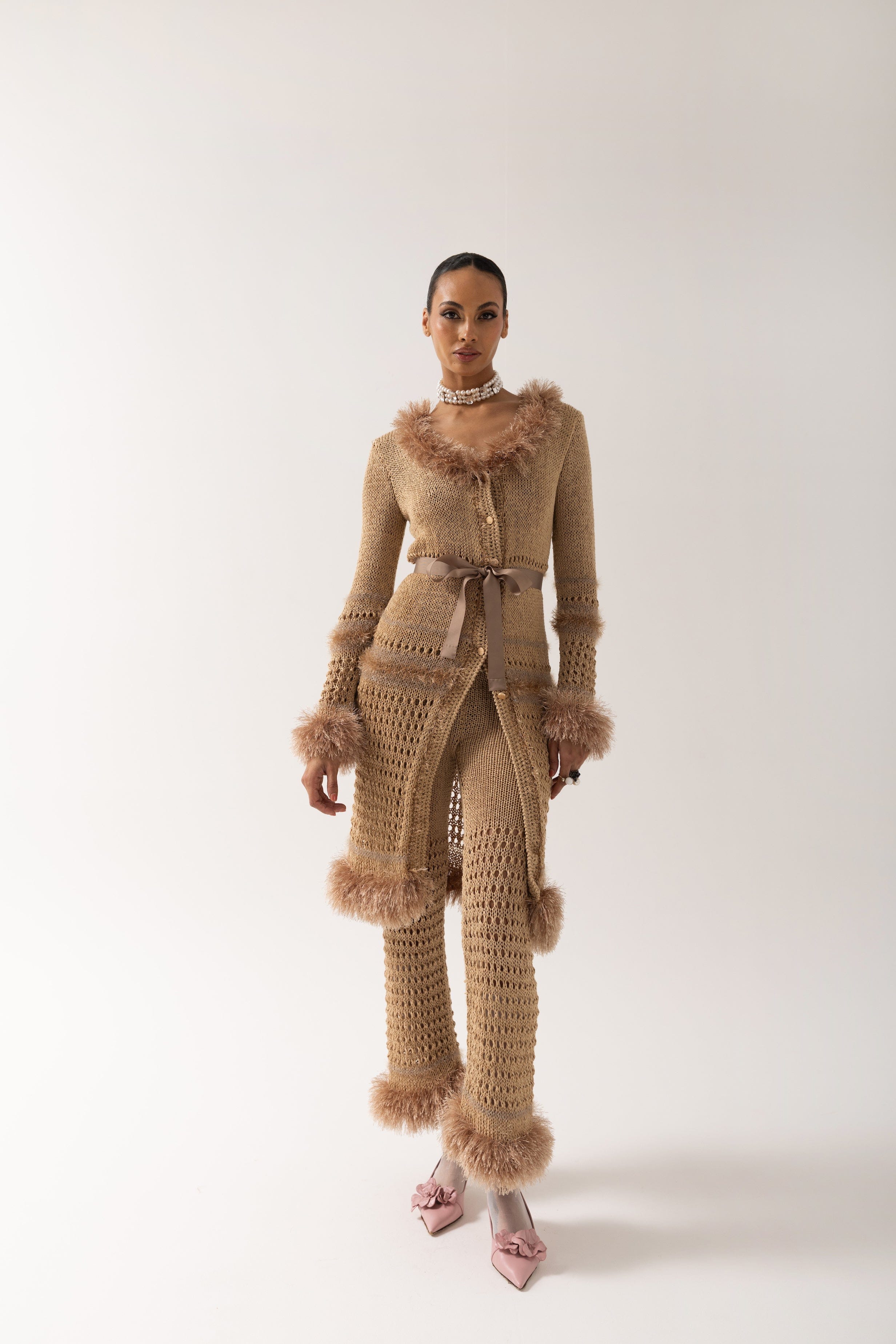 Brown Handmade Knit Cardigan-Dress made by ANDREEVA