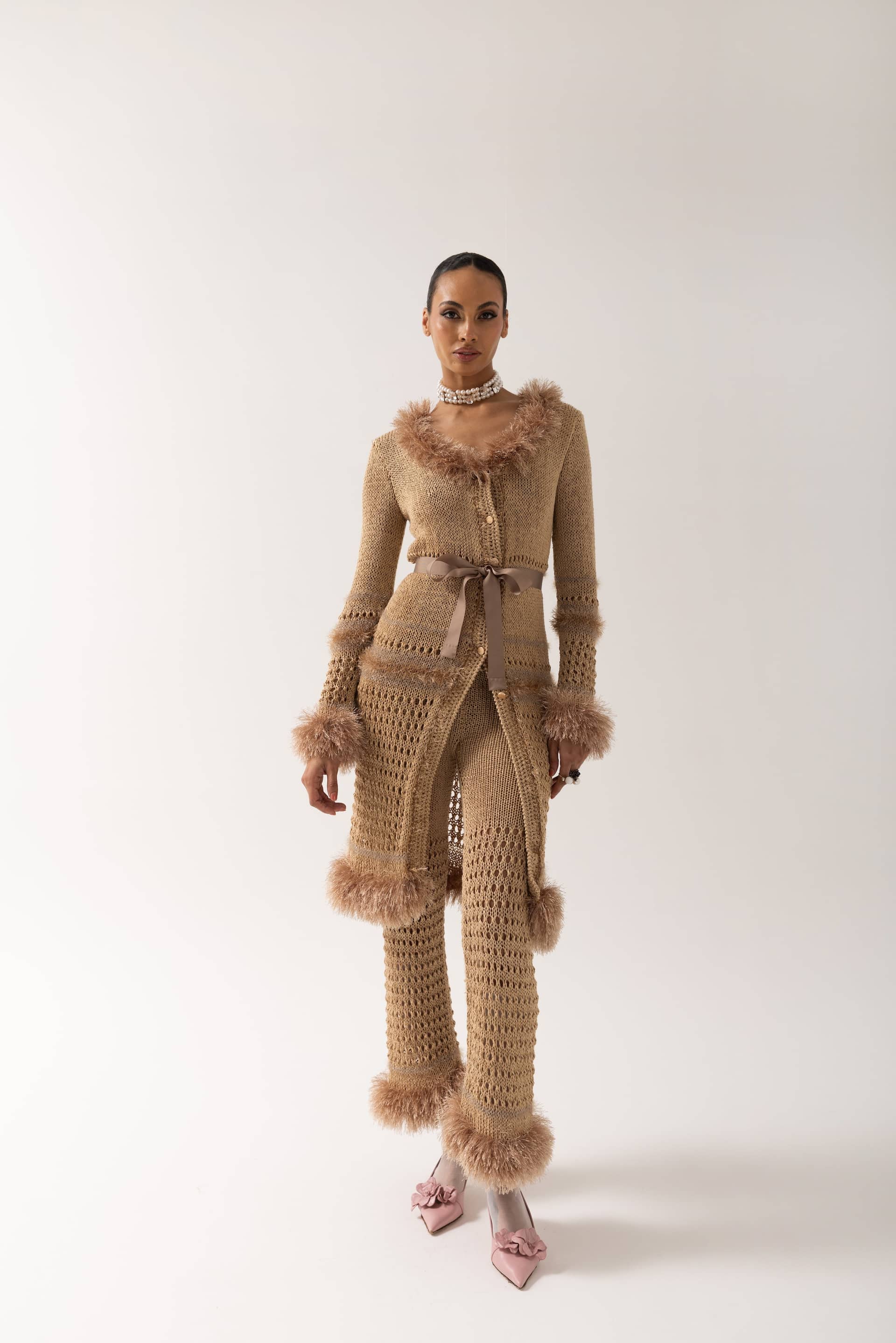 Brown Handmade Knit Cardigan-Dress made by ANDREEVA