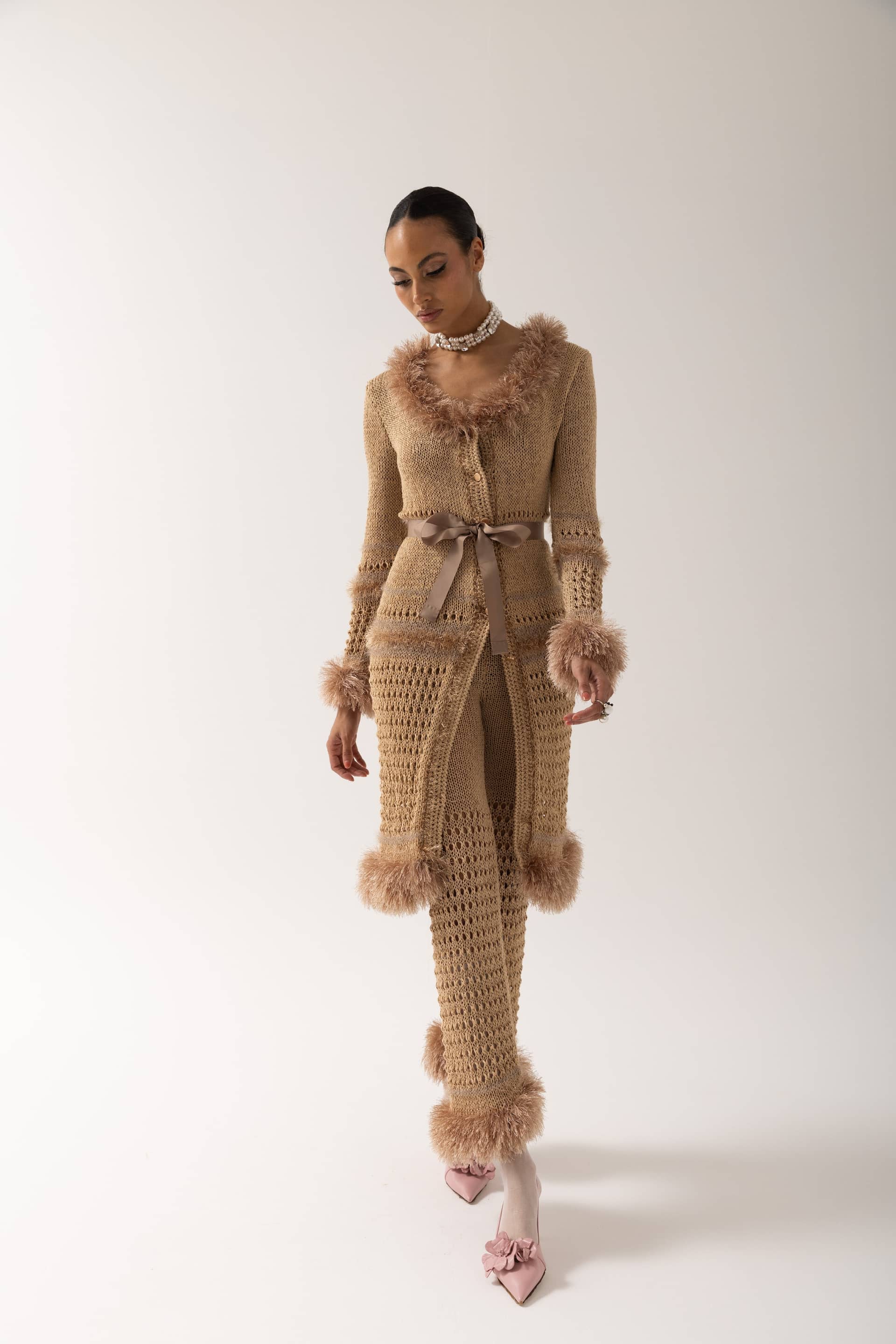 Brown Handmade Knit Cardigan-Dress made by ANDREEVA