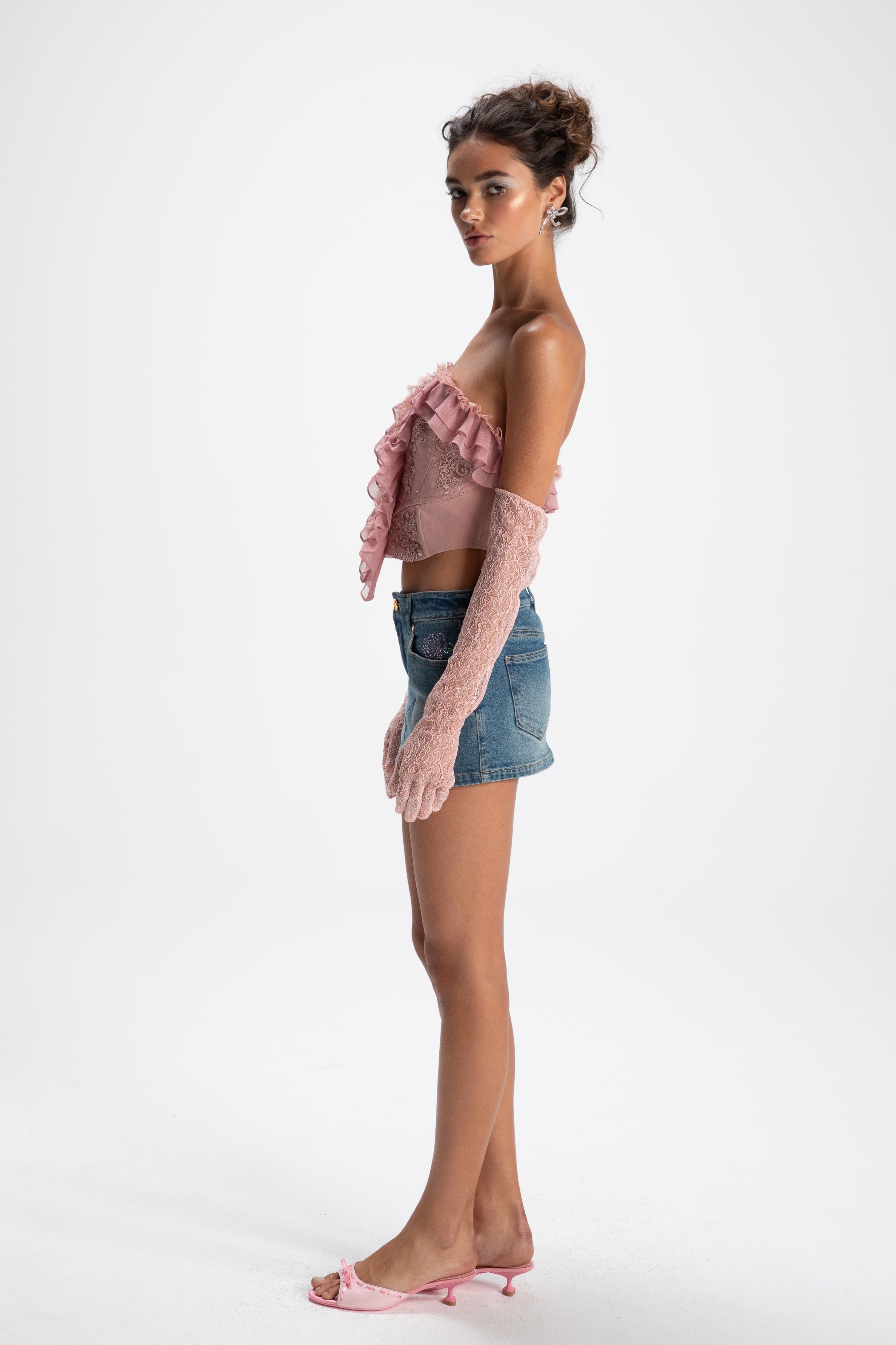 Monica Lace Top + Gloves in Pink made by Nana Jacqueline