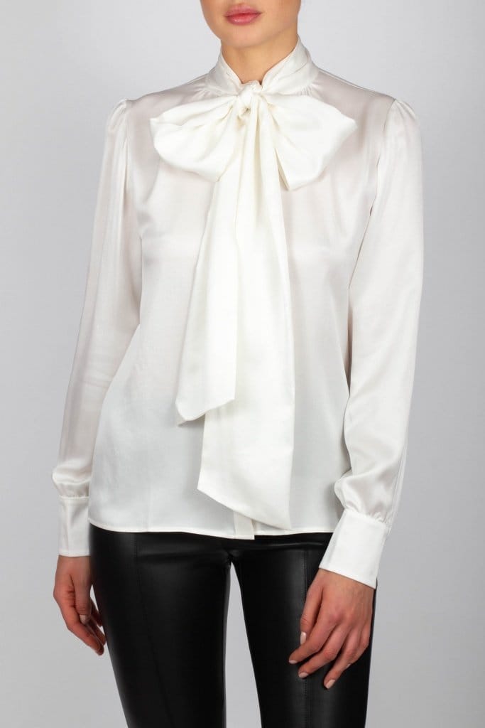Silk Bow Blouse With Long Sleeves In Ivory made by Vesna W