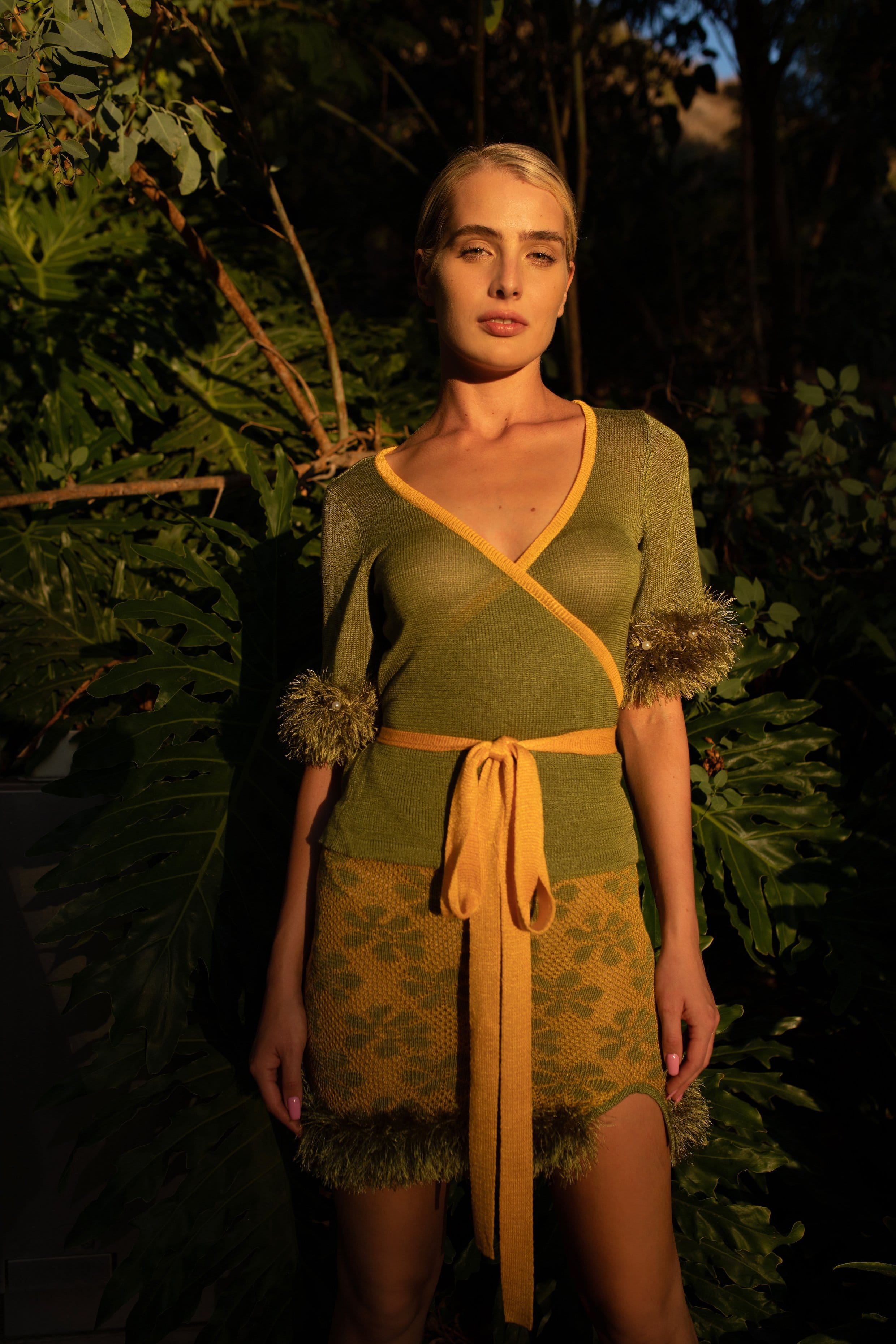 Green Cross-front Knit Top made by ANDREEVA