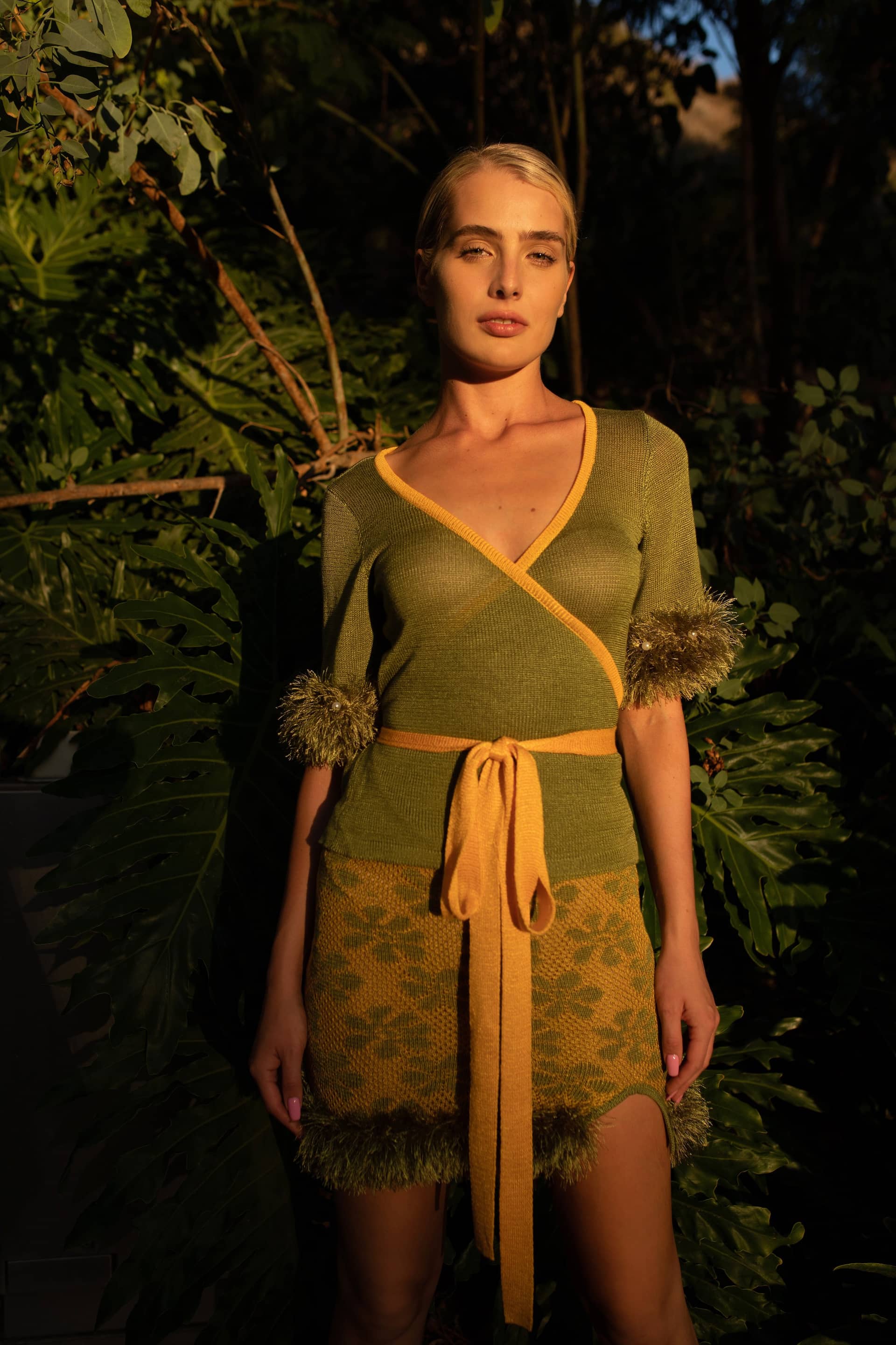 Green Cross-front Knit Top made by ANDREEVA