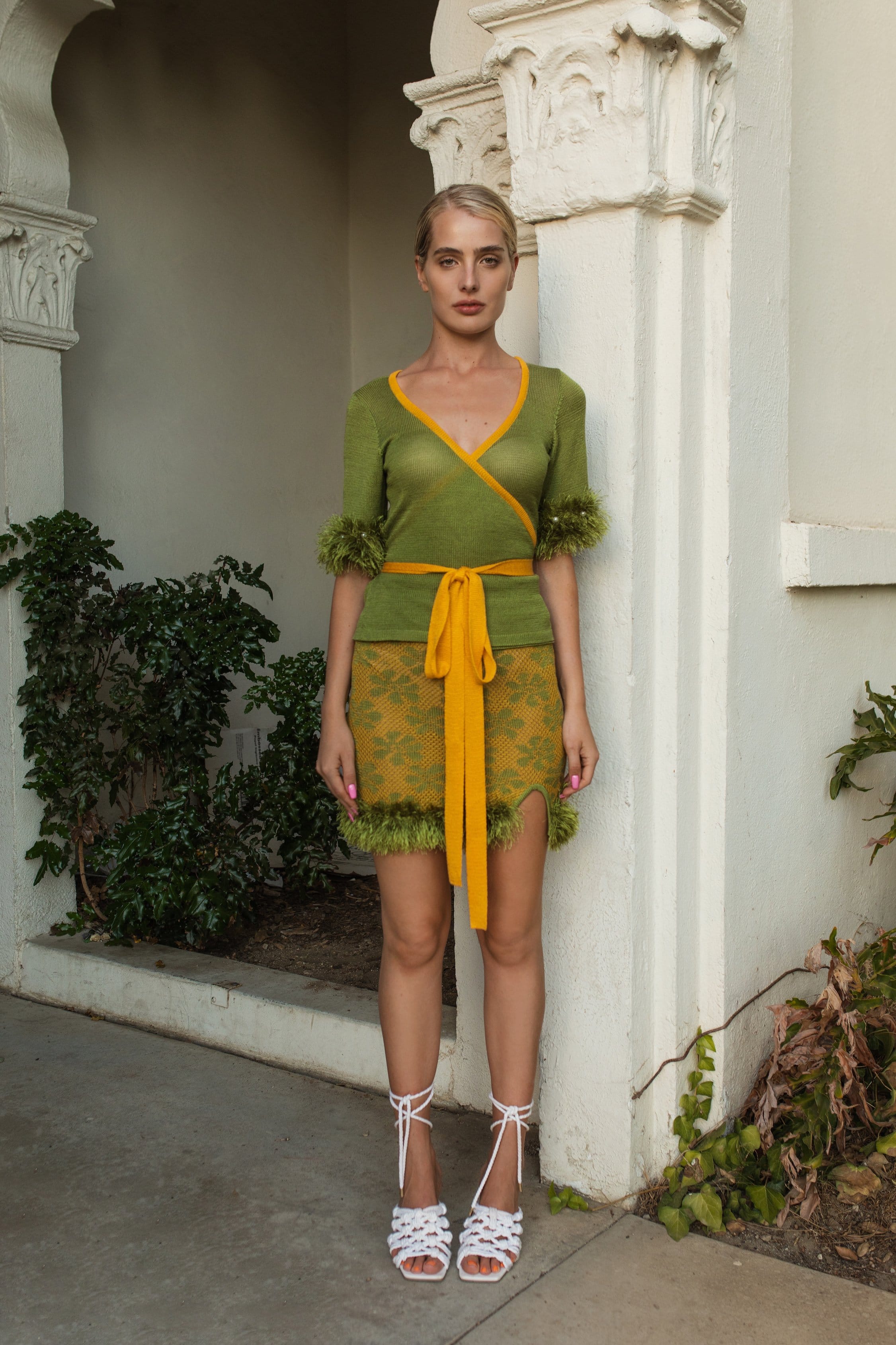 Green Cross-front Knit Top made by ANDREEVA