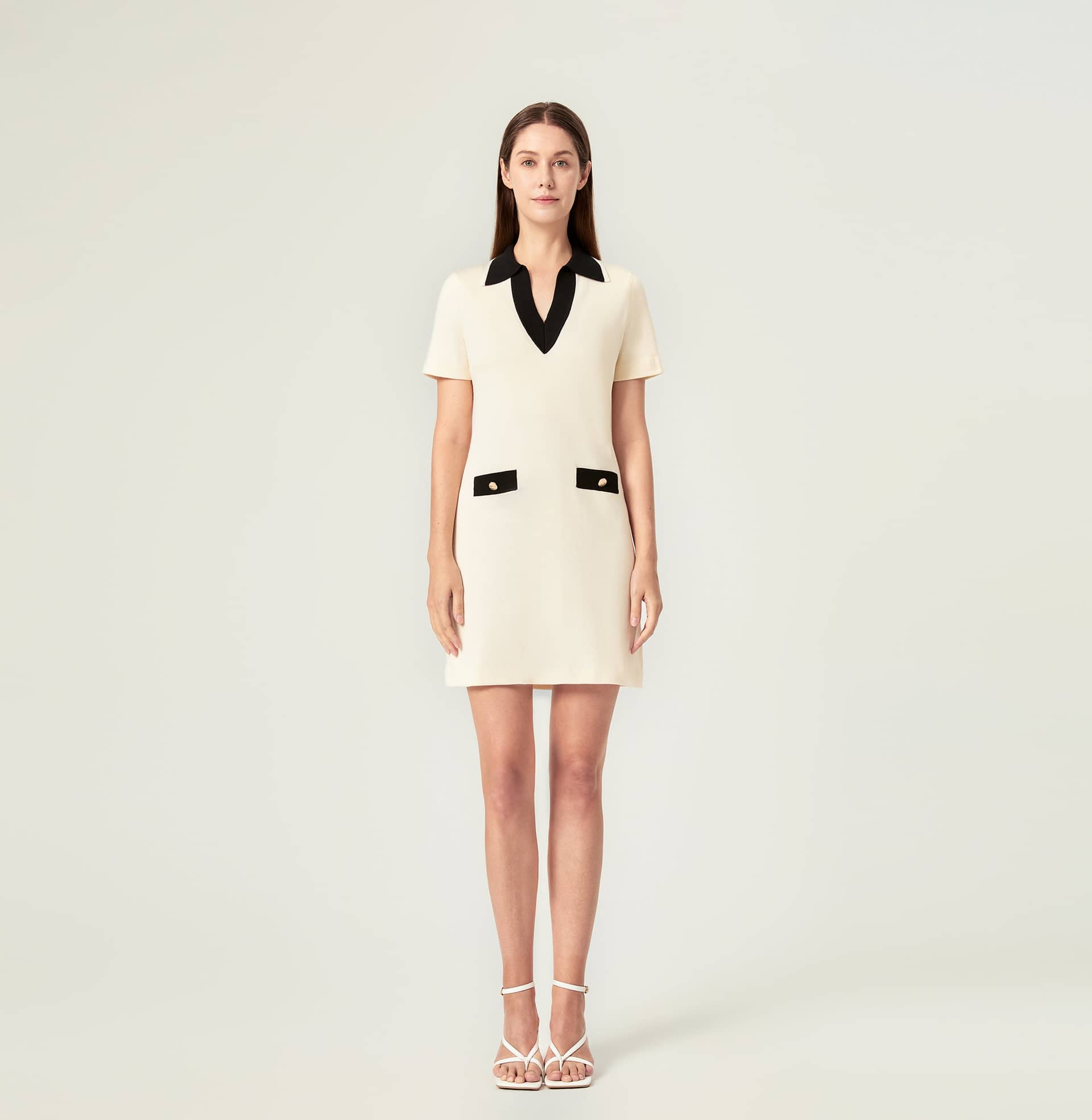 COLORBLOCKED LAPEL DRESS in White made by CRUSH Collection