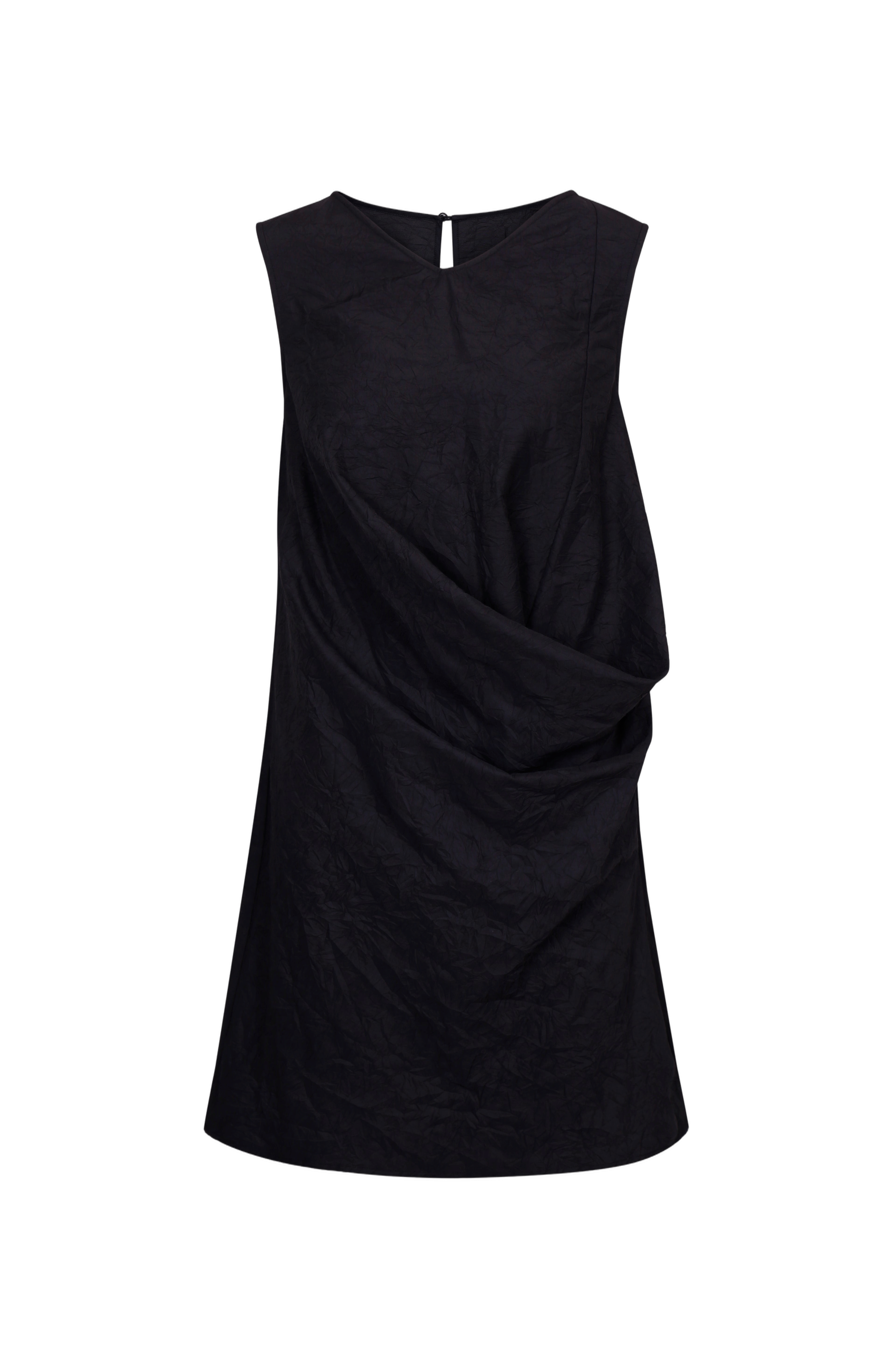 BLACK TEXTURED DRAPED MINI DRESS made by YIBRI
