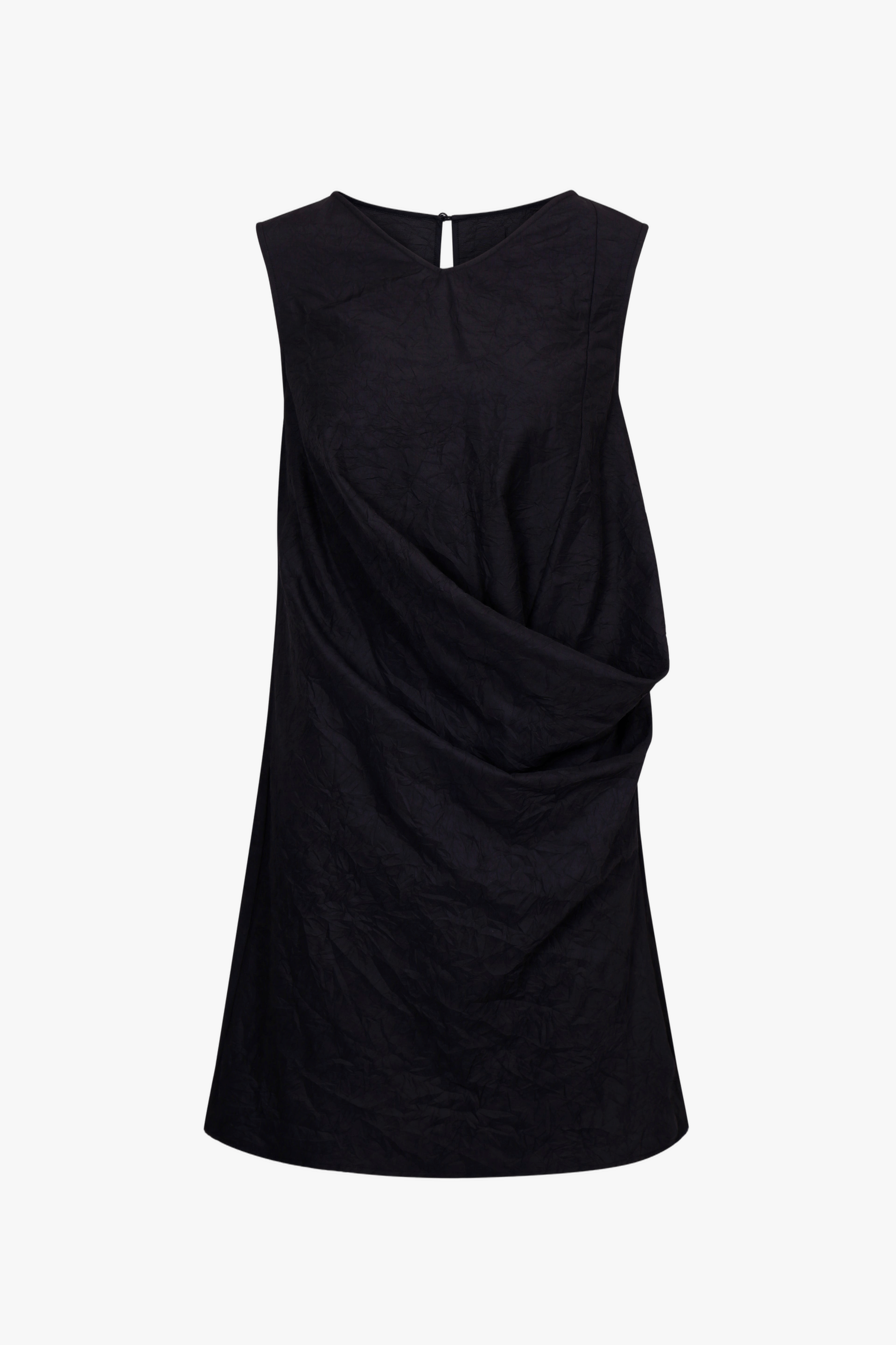 BLACK TEXTURED DRAPED MINI DRESS made by YIBRI
