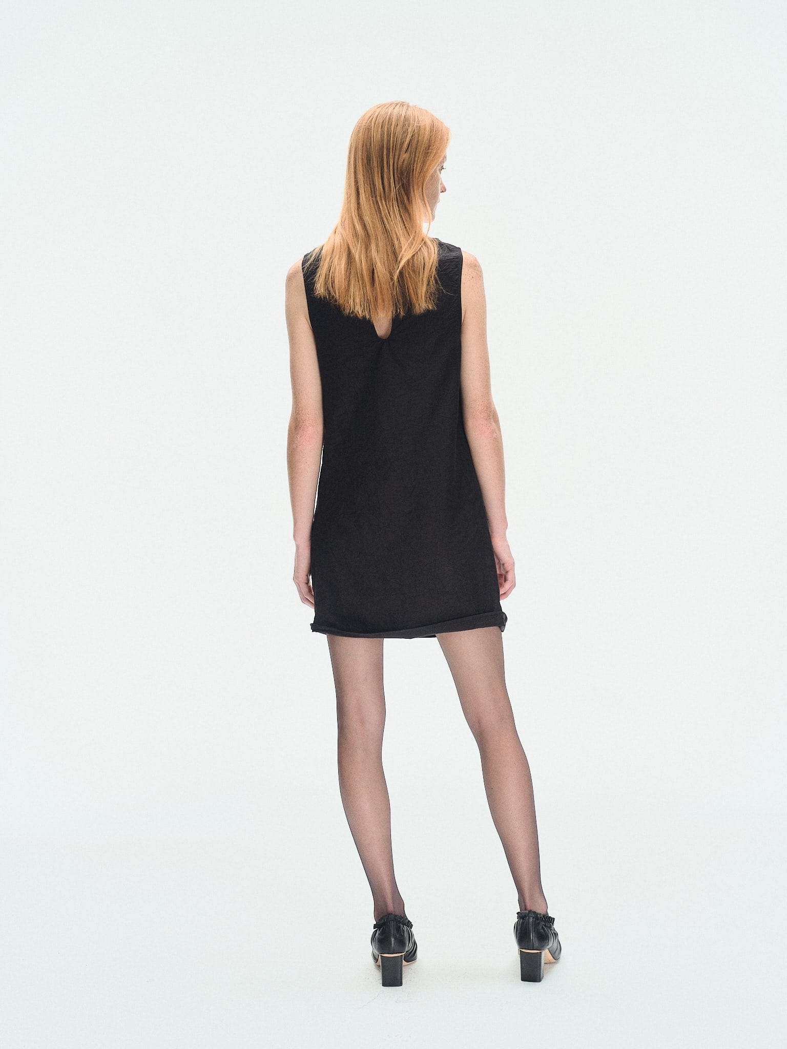 BLACK TEXTURED DRAPED MINI DRESS made by YIBRI