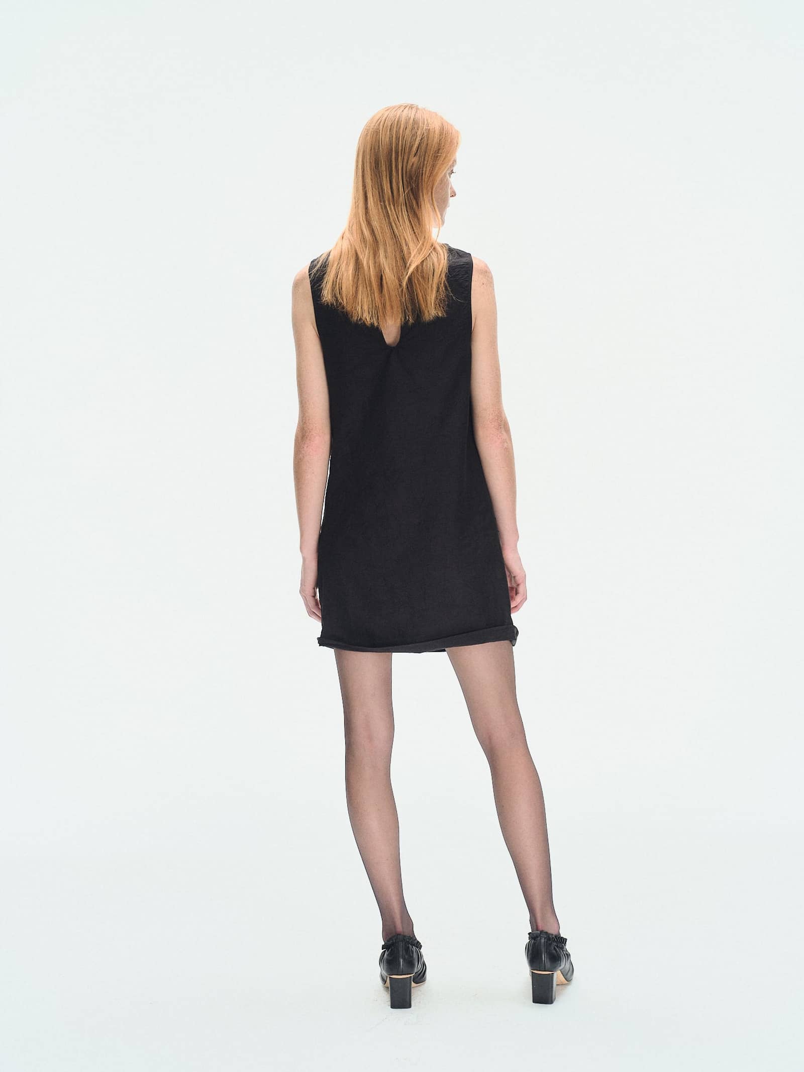 BLACK TEXTURED DRAPED MINI DRESS made by YIBRI