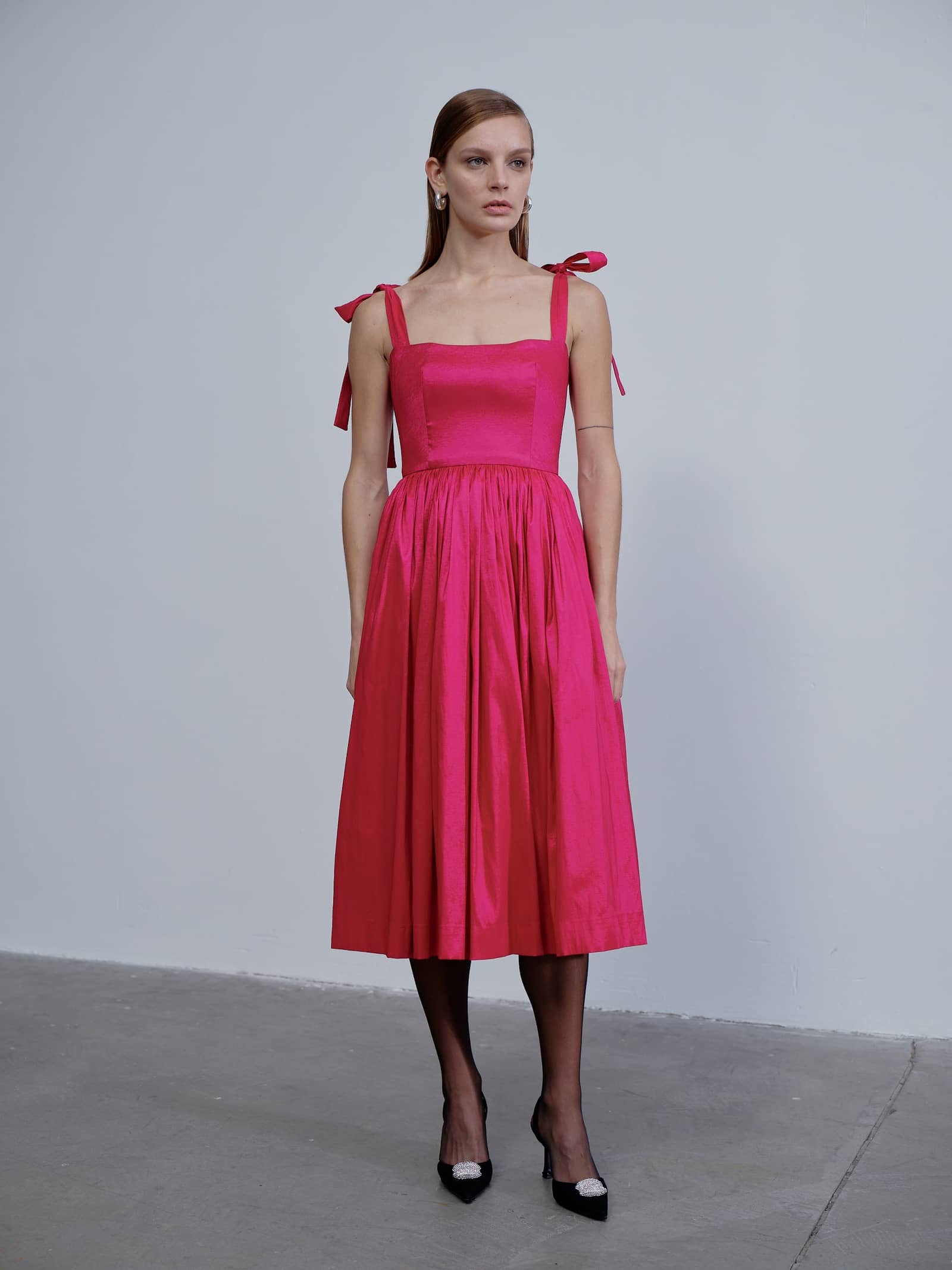 Sibby Midi Dress in Pink in Pink made by Nazli Ceren