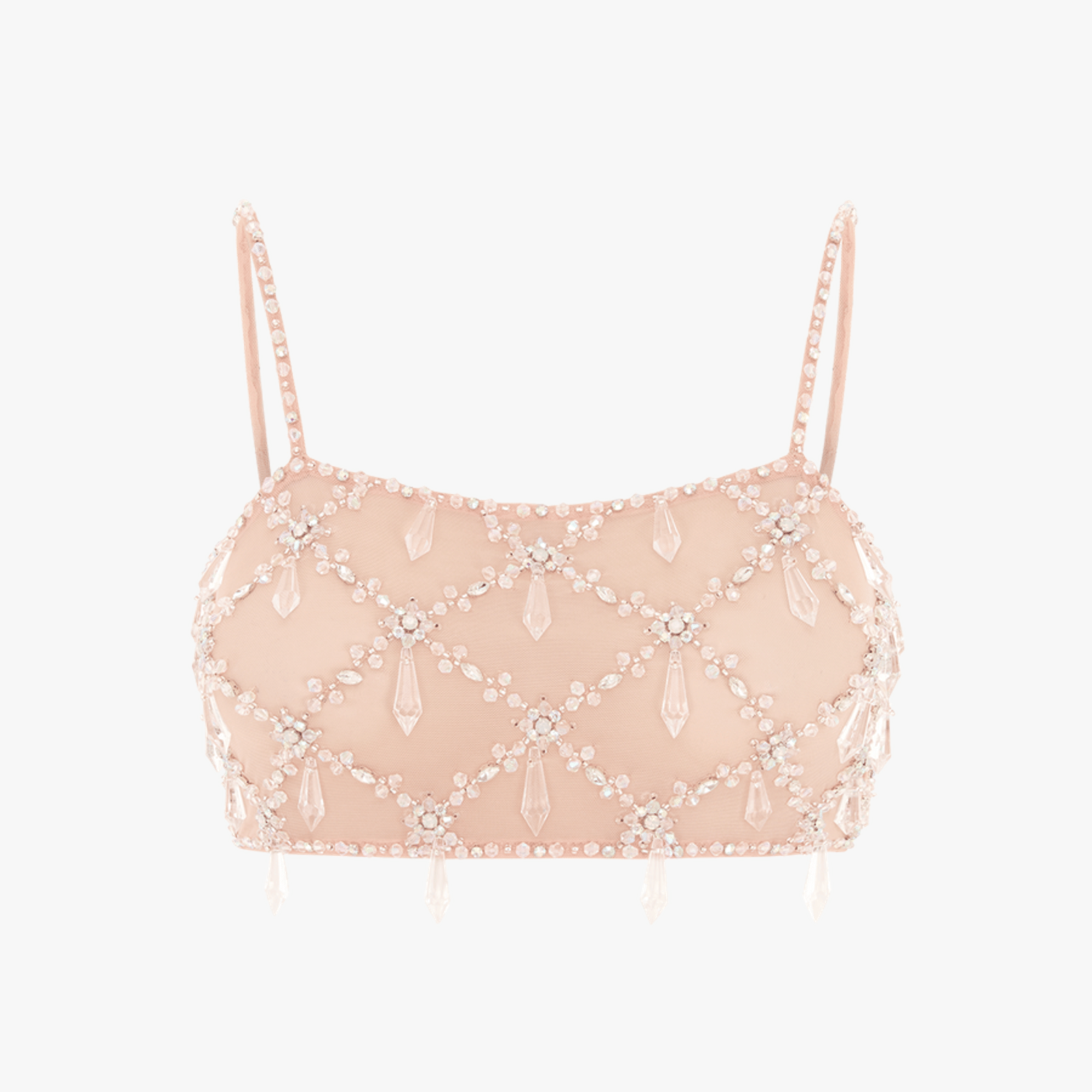 Calliope Luxury Crystal Nude Co-Ord Top in Beige made by Oceanus Swimwear