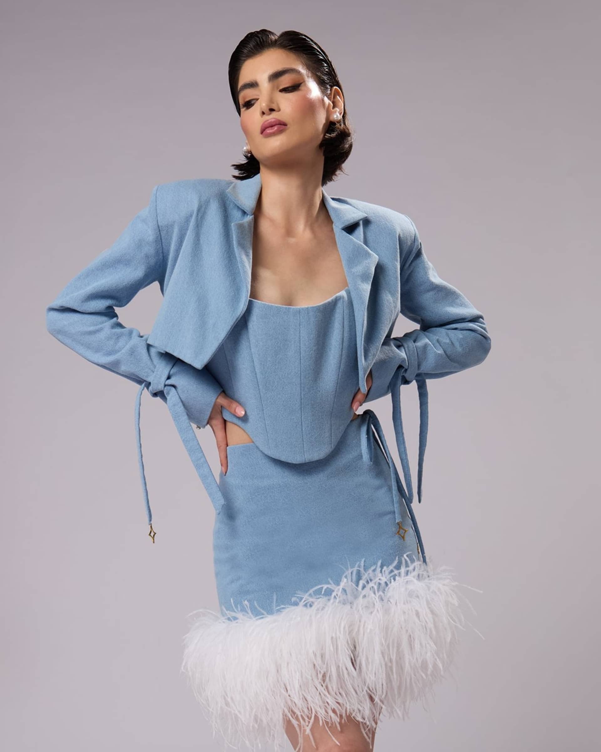 Denim Cropped Blazer made by ONORI