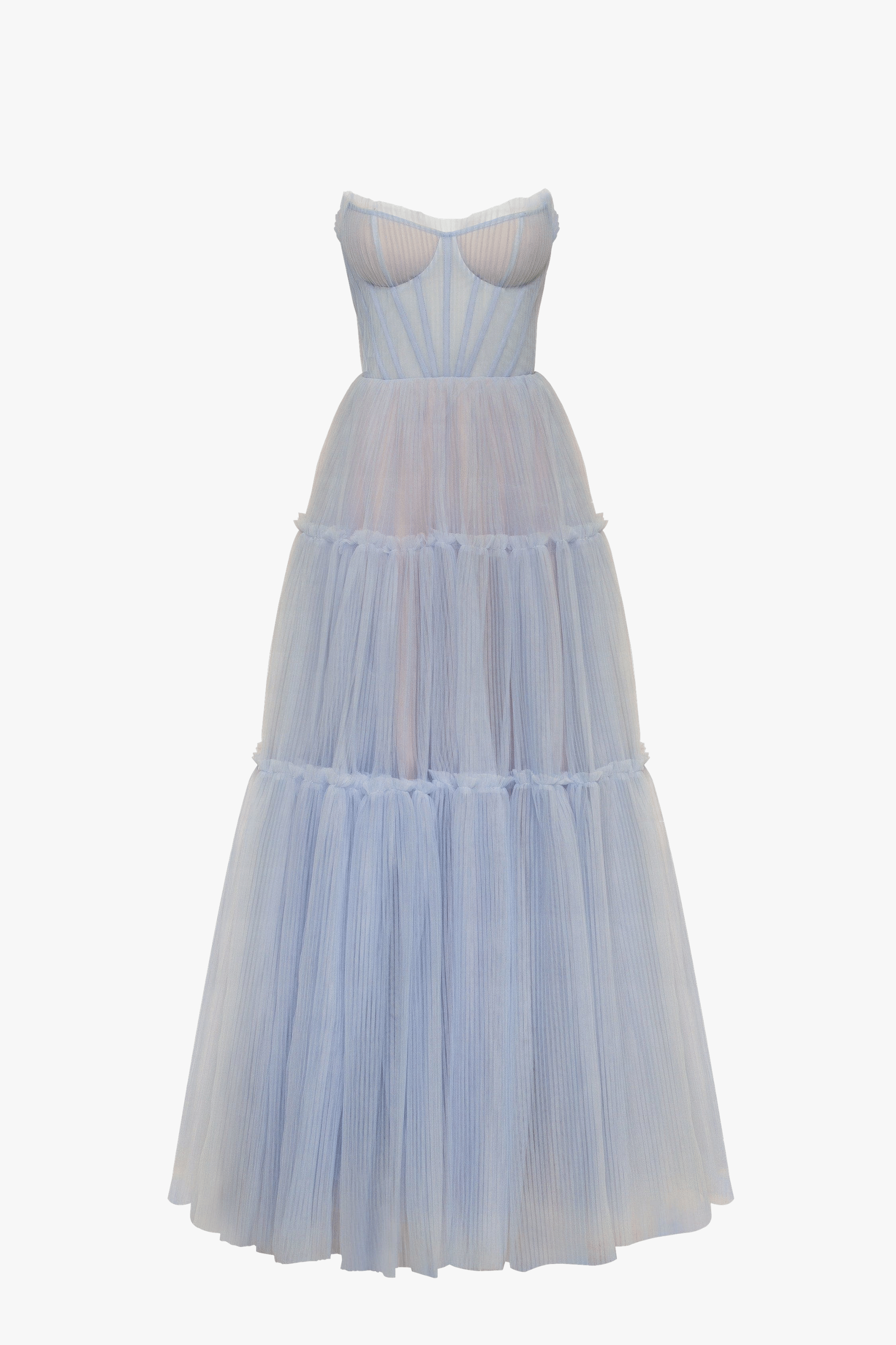 Cloudy blue tulle maxi dress with ruffled skirt, Garden of Eden made by Milla