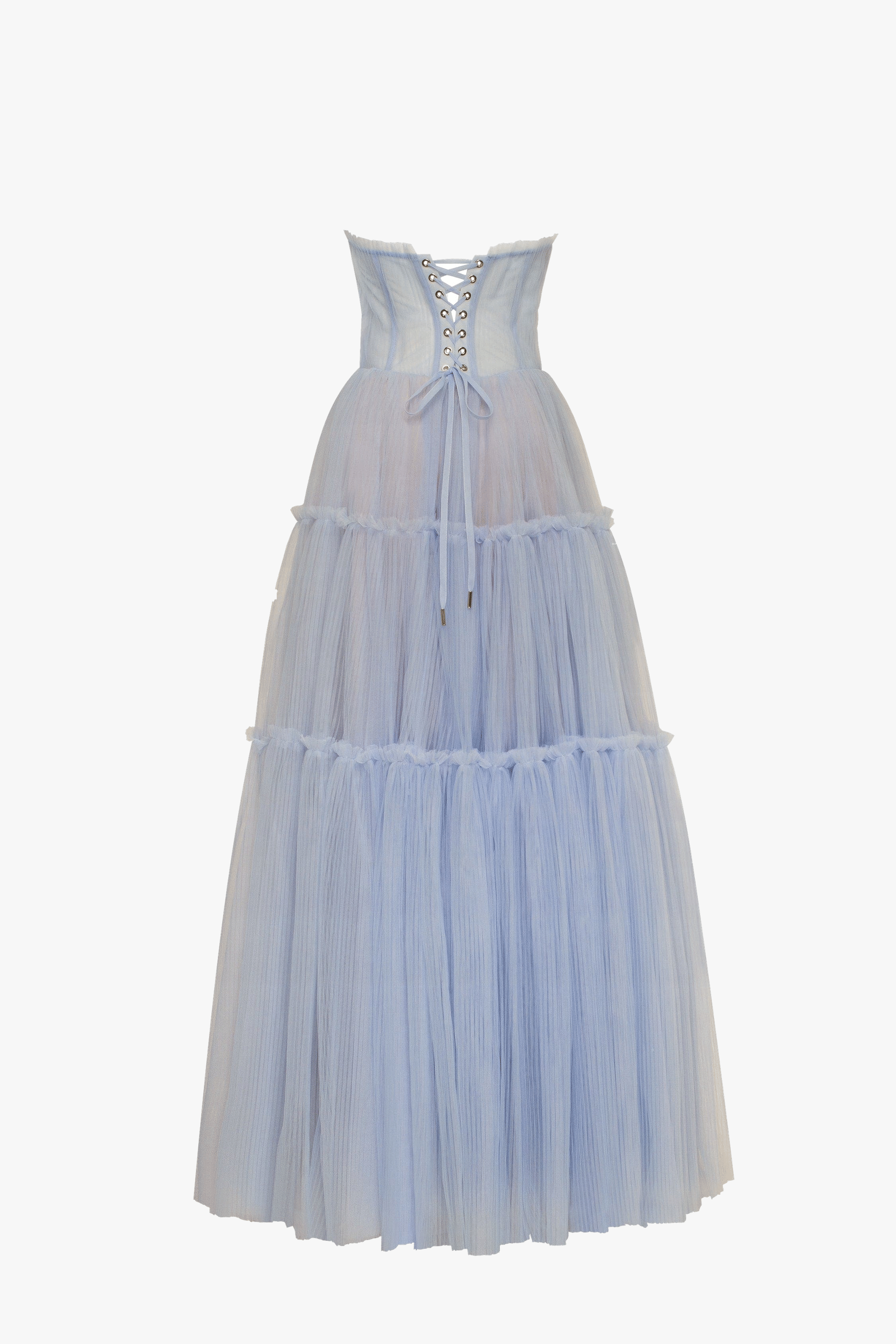 Cloudy blue tulle maxi dress with ruffled skirt, Garden of Eden made by Milla