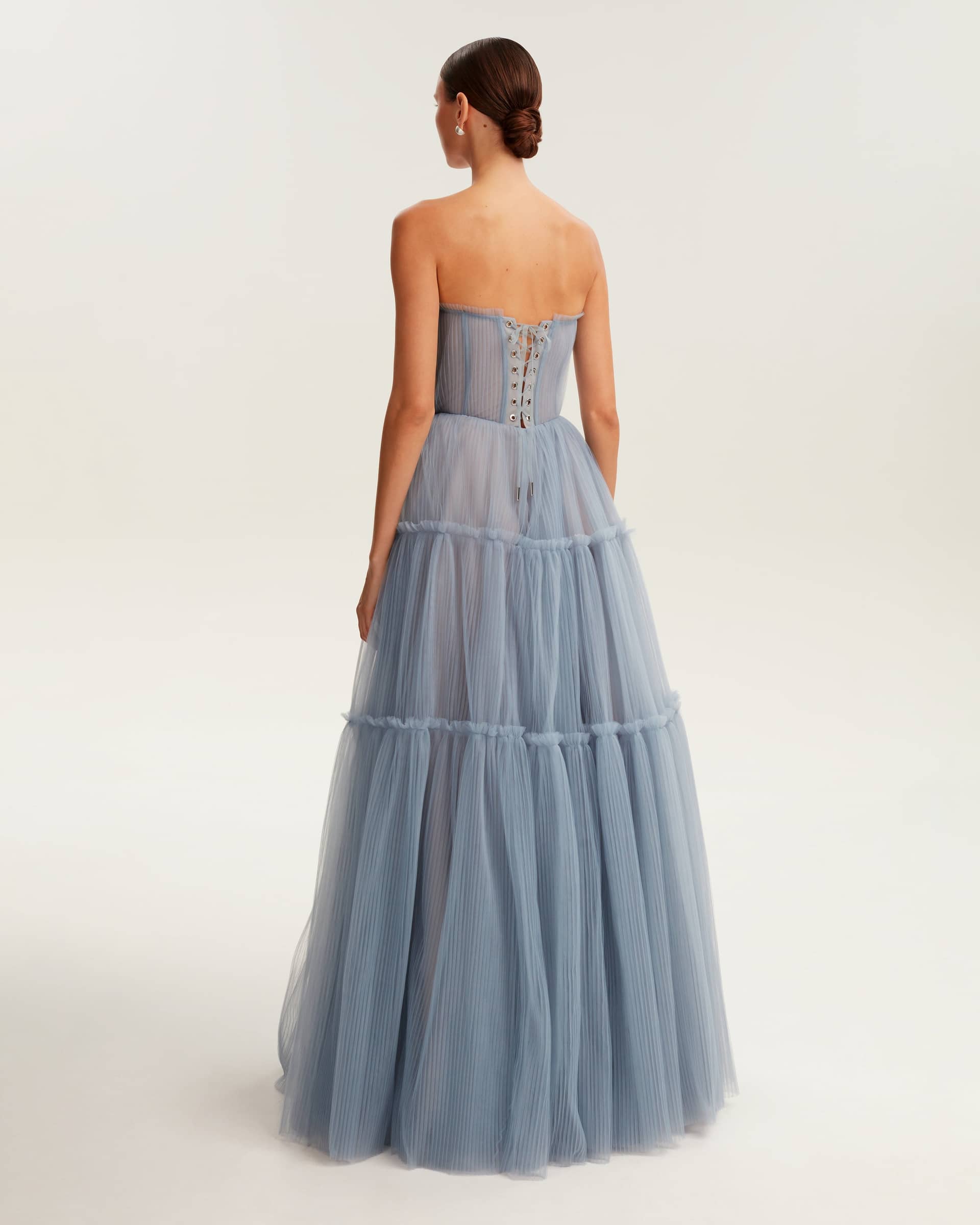 Cloudy blue tulle maxi dress with ruffled skirt, Garden of Eden made by Milla
