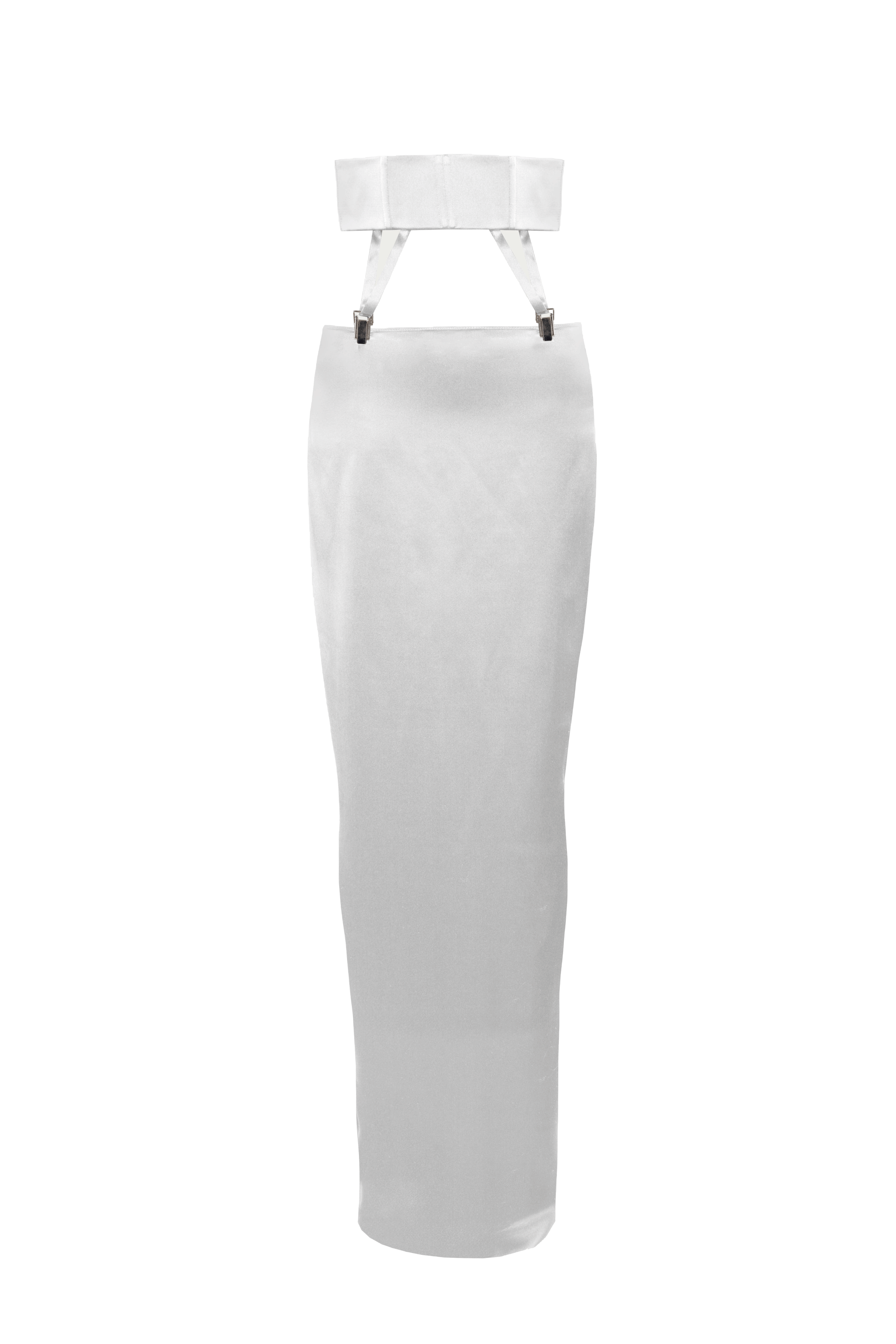 Silk Suspender Skirt in White made by Vestiaire d'un Oiseau Libre