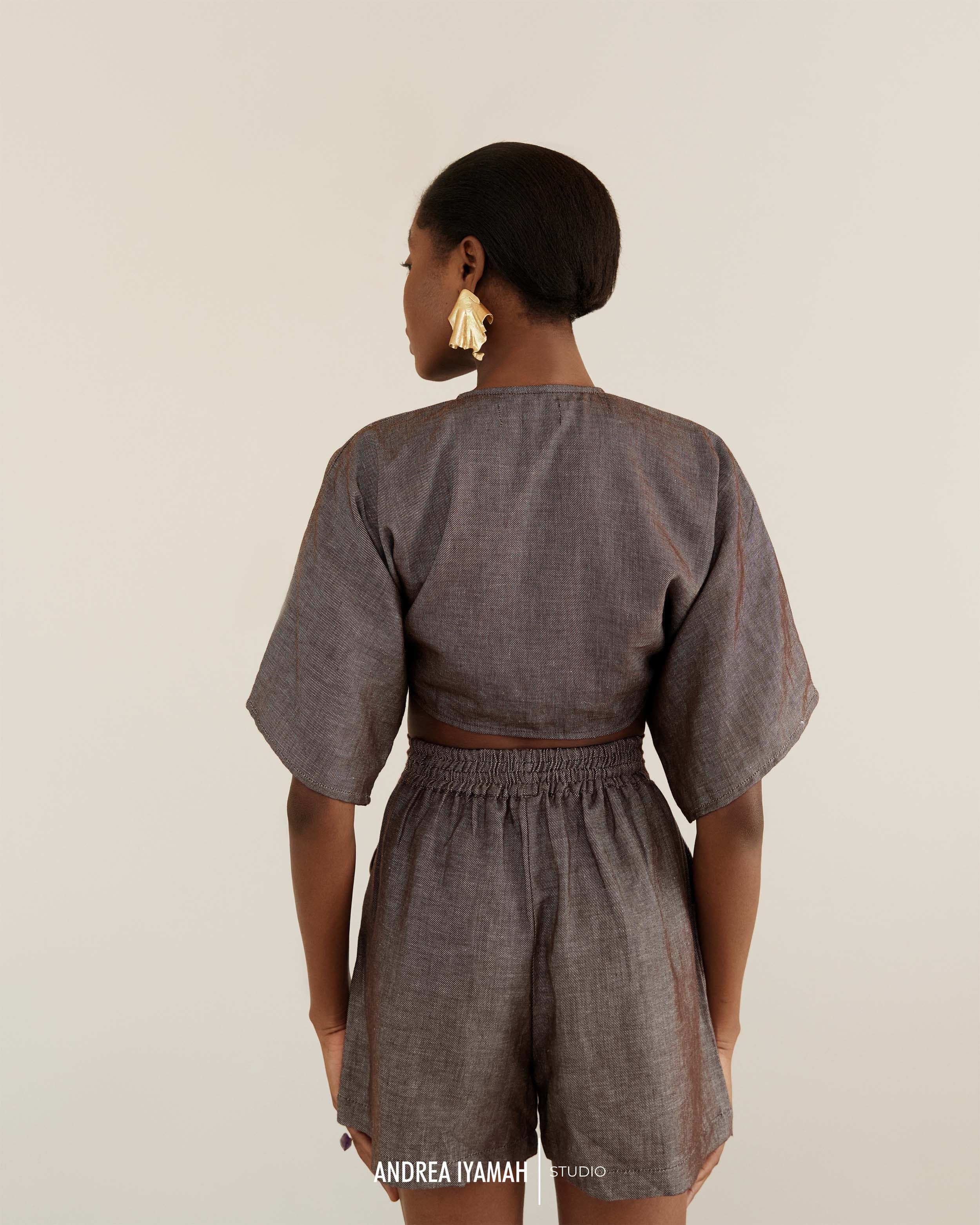 ETI ASH GREY CROP TOP made by Andrea Iyamah