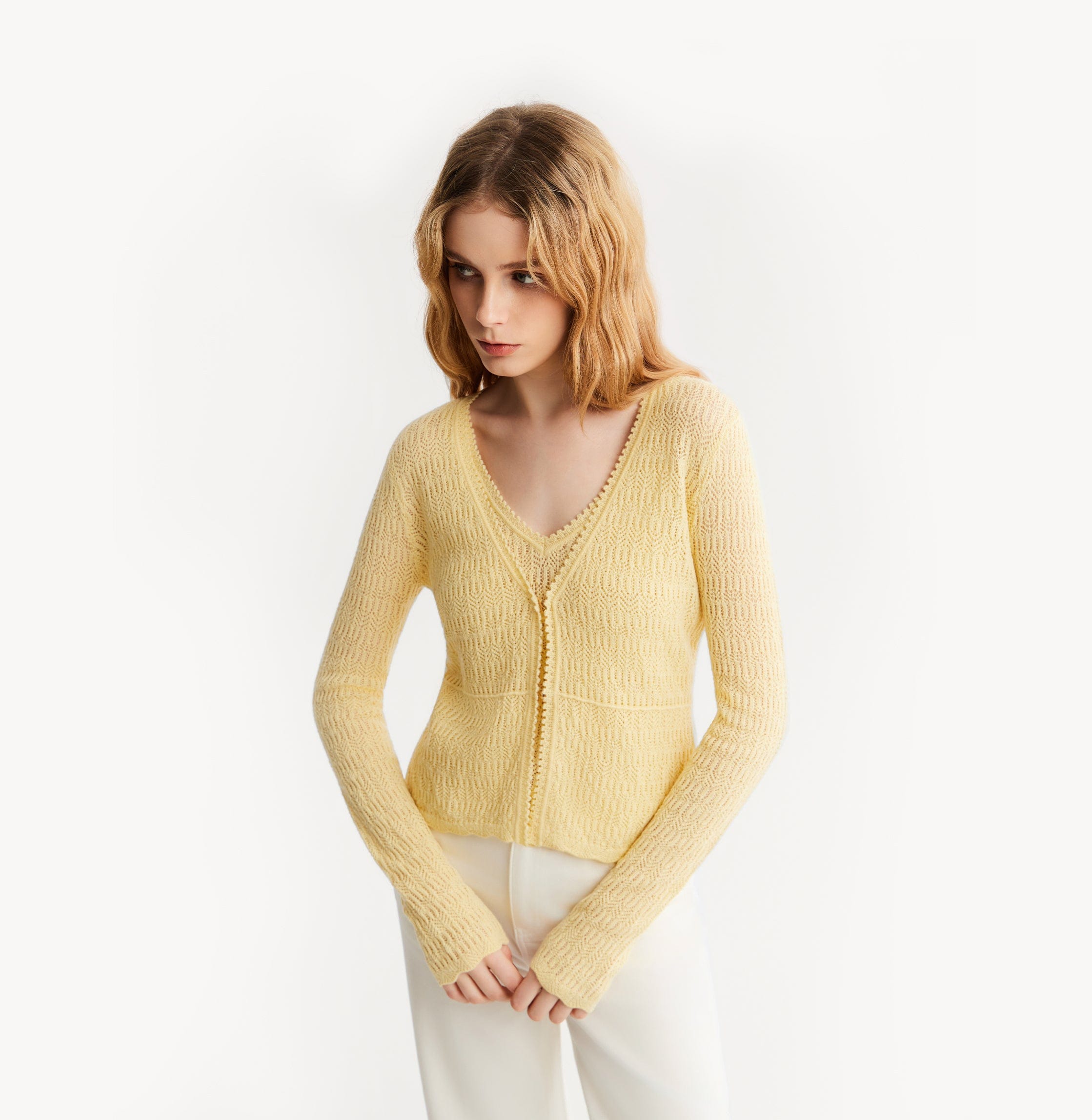 POINTELLE V-NECK CARDIGAN made by CRUSH Collection