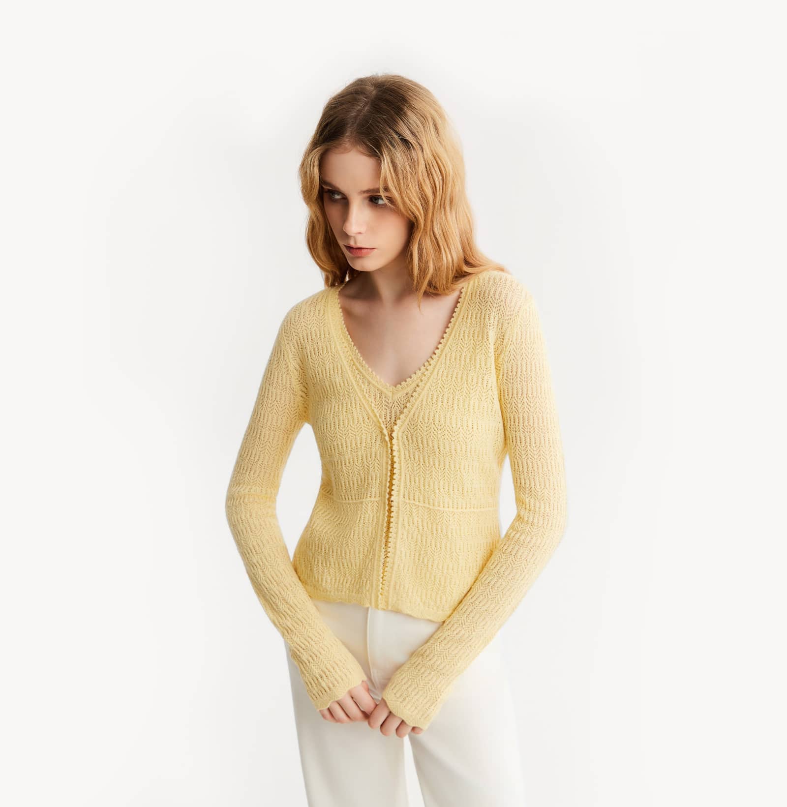 POINTELLE V-NECK CARDIGAN made by CRUSH Collection