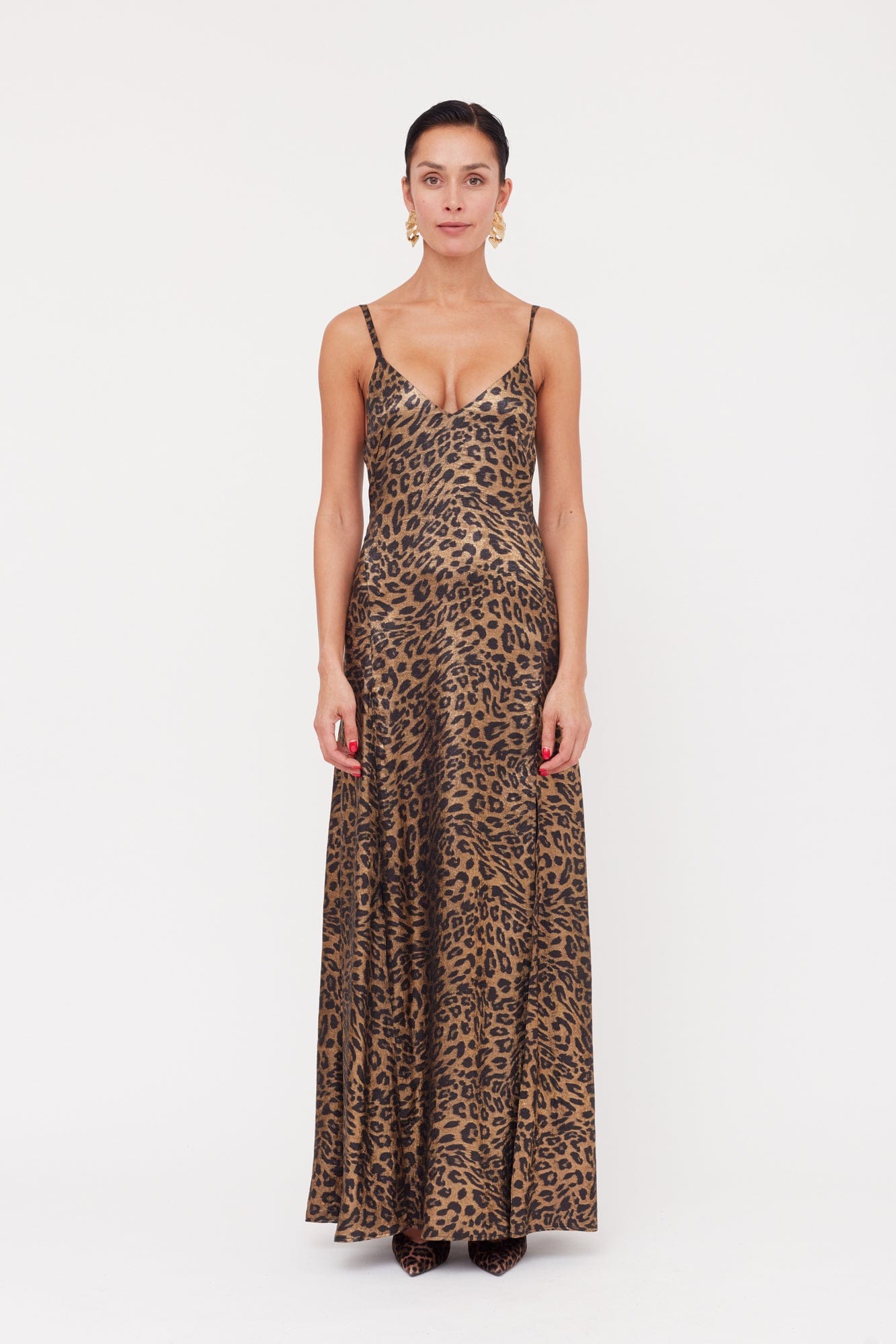 INES Leopard Metallic Fabric Long Open Back Dress made by UNDRESS