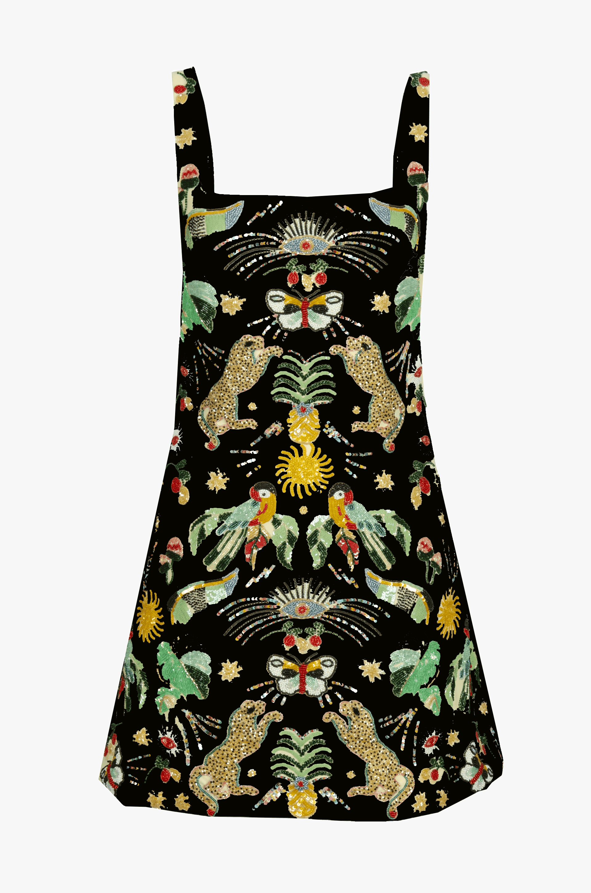 Aurelia Embroidered Luxury Black Sequin Mini Dress made by Oceanus Swimwear