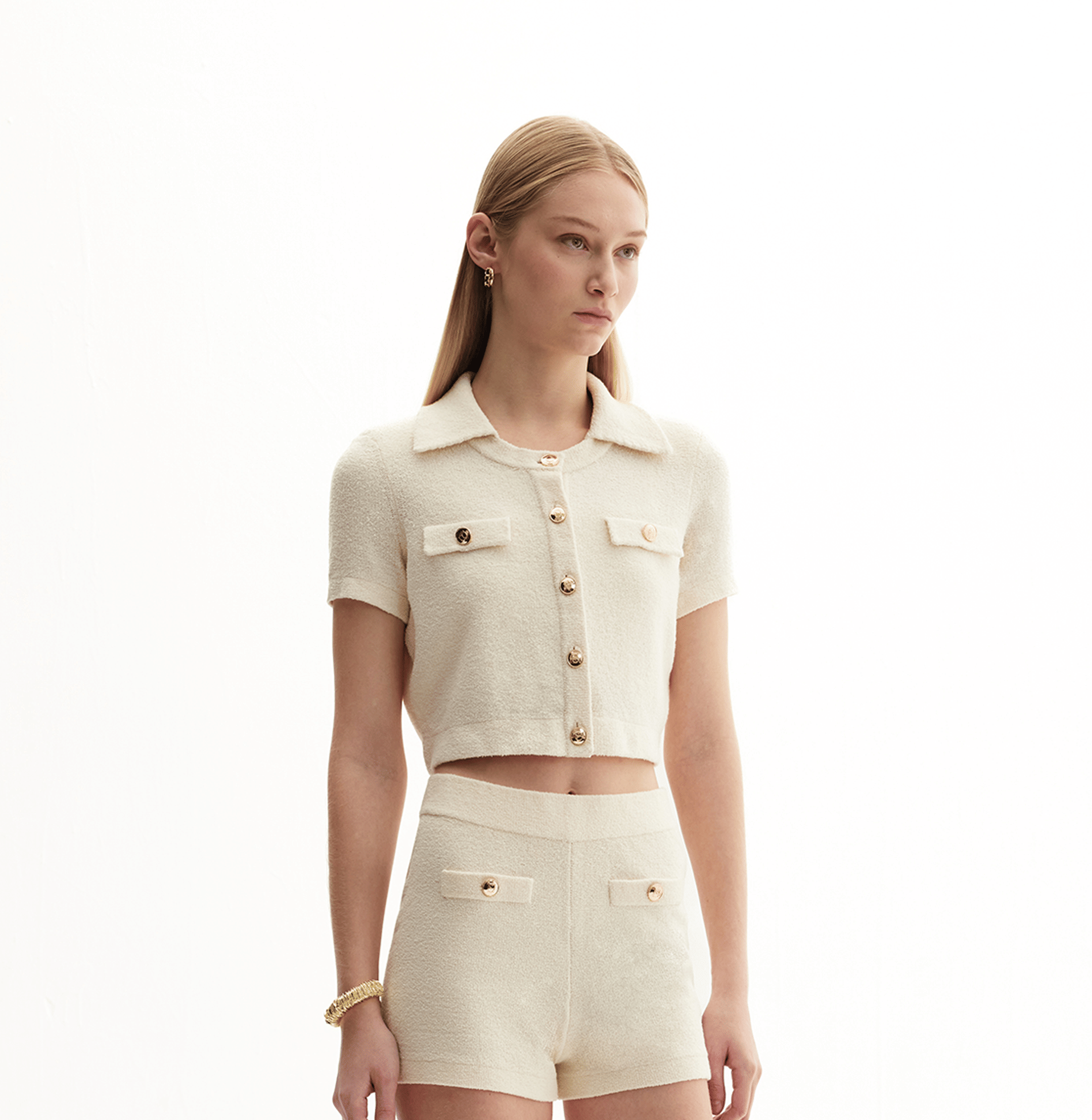 BOUCLÉ SHORT-SLEEVED JACKET made by CRUSH Collection