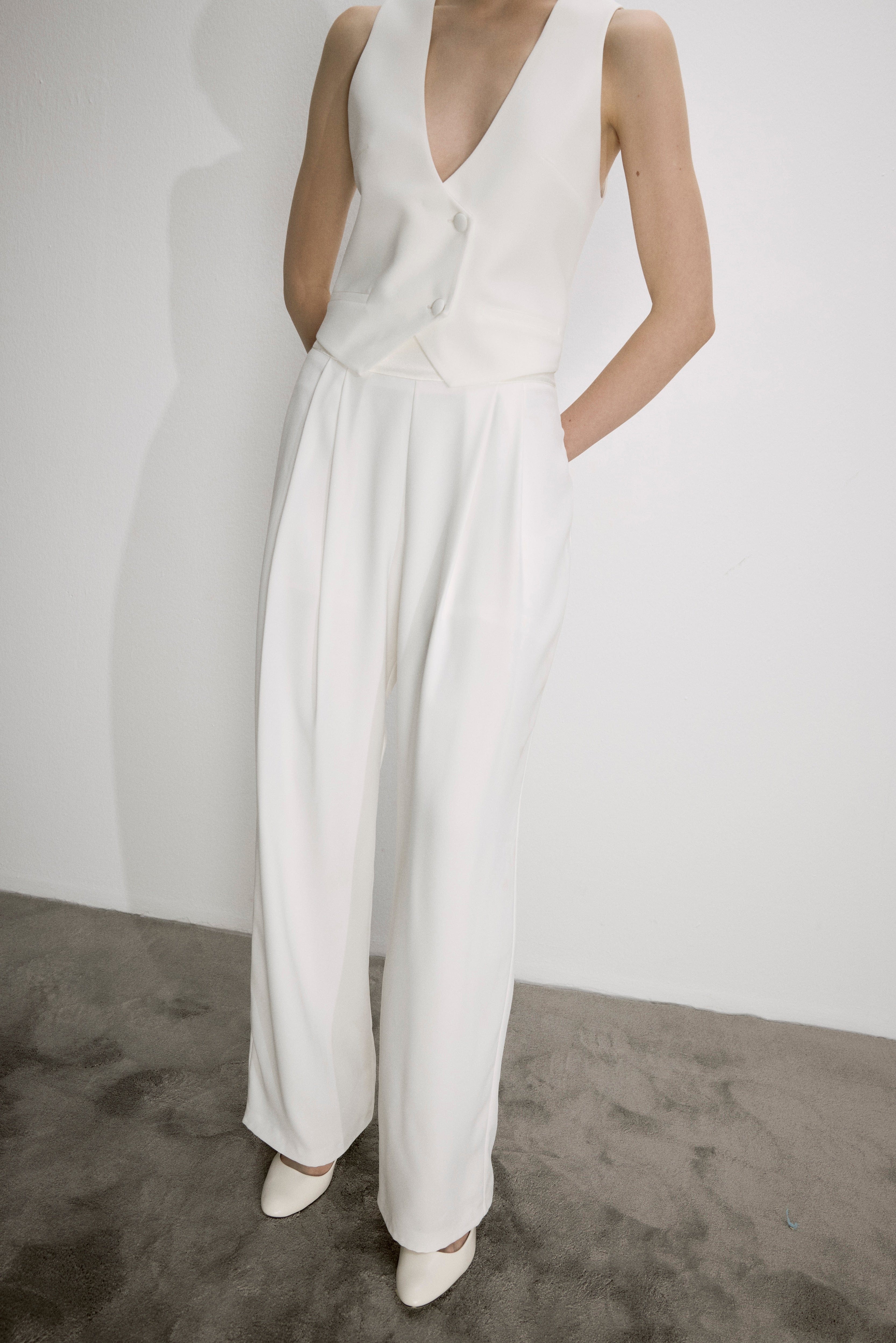 Tina Trousers In White With Satin Waistband made by Nazli Ceren