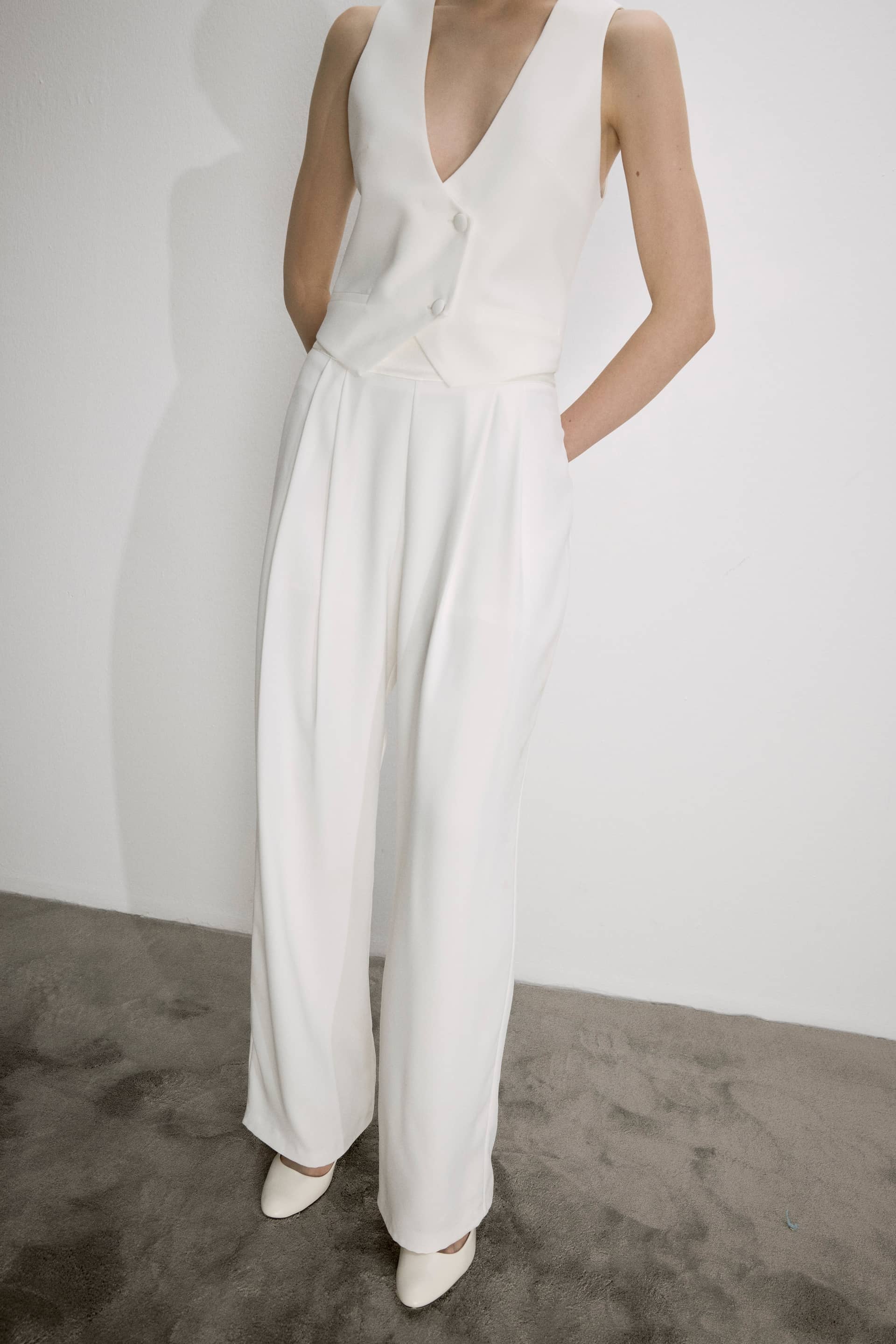 Tina Trousers In White With Satin Waistband made by Nazli Ceren
