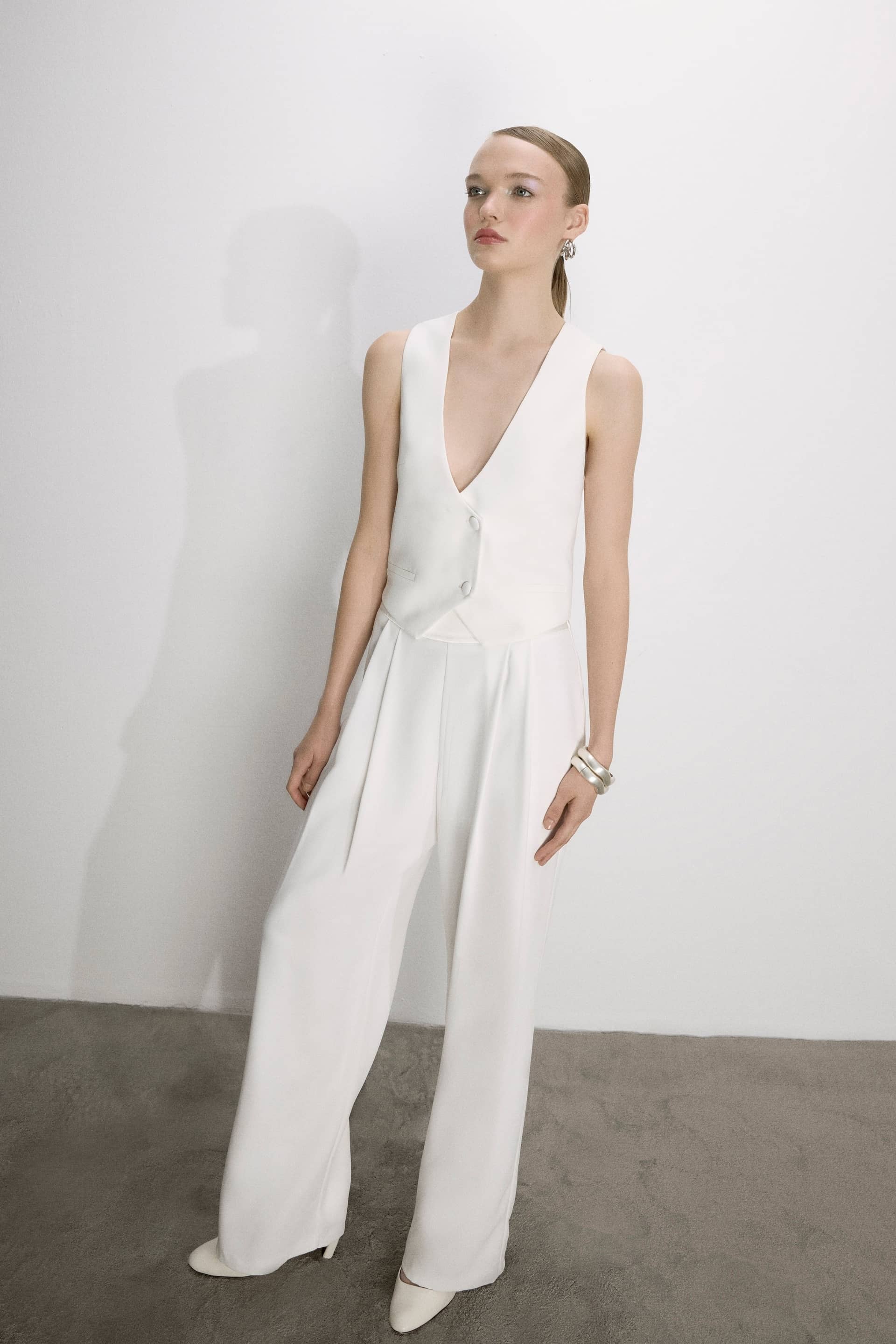Tina Trousers In White With Satin Waistband made by Nazli Ceren